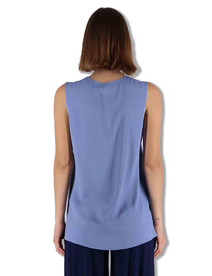 Top donna Fluid Crepe in seta azzurra senza maniche maniche scollo a V JP554050672 81001 Maliparmi 