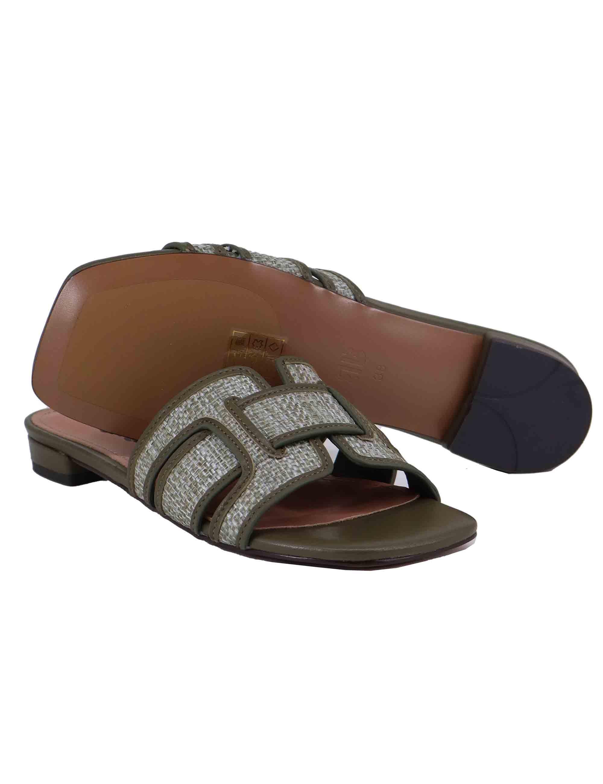 Sandali flat donna Holly in pelle e rafia verde 760Z69VK 025 Bibi Lou 