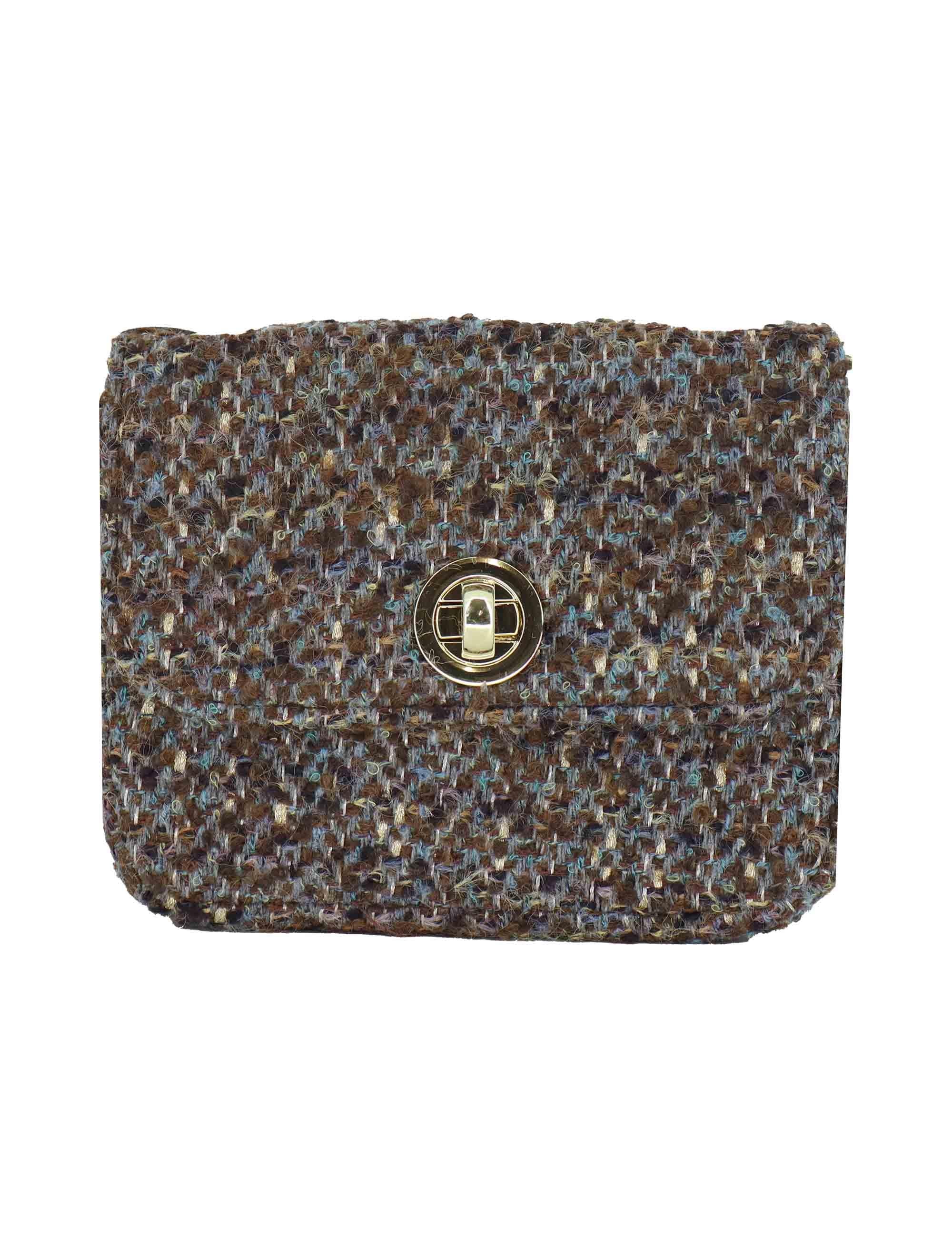 Pochette Donna URIEL MIKE in Tessuto Taupe con Tracolla Oro