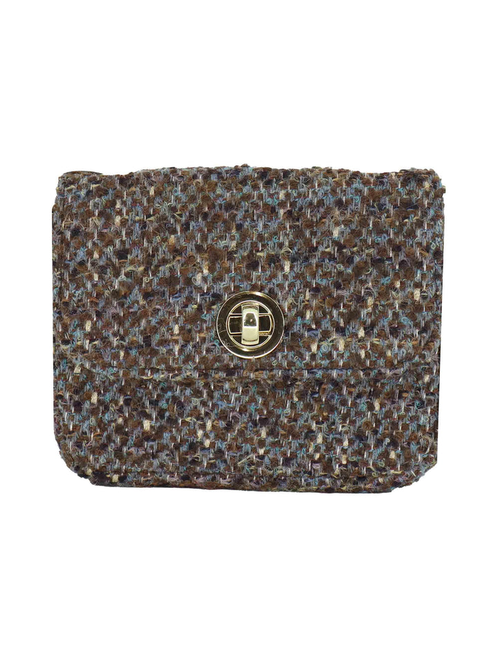 Pochette donna in tessuto decorato taupe con tracolla oro URIEL MIKE Kassiopea 