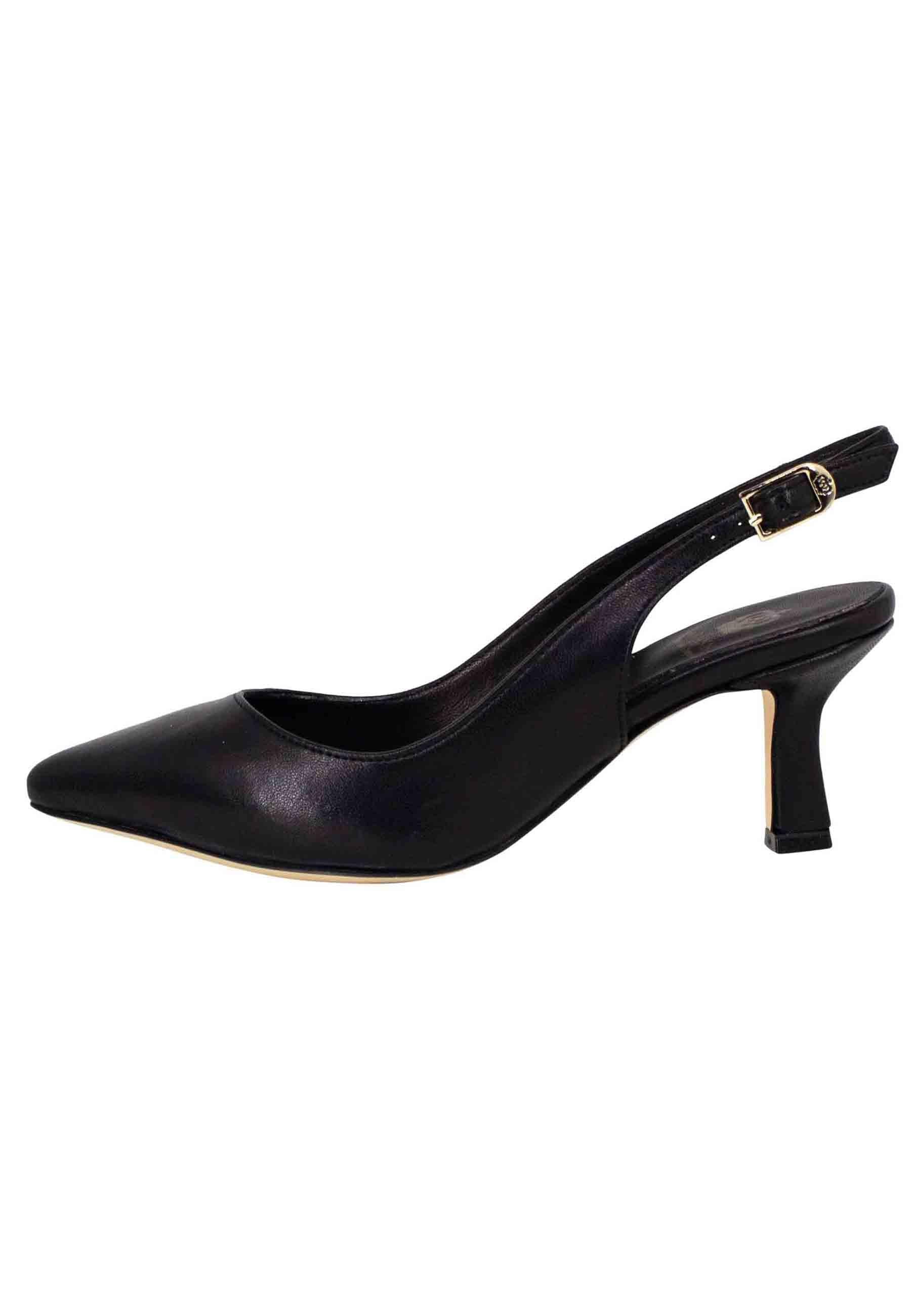 Decollete slingback donna in pelle nera suola in cuoio CH2000/RT 001 L'Arianna 
