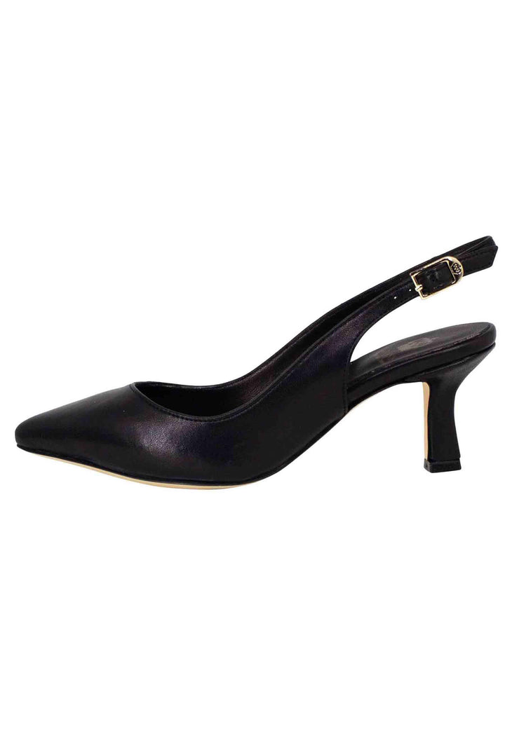 Decollete slingback donna in pelle nera suola in cuoio CH2000/RT 001 L'Arianna 
