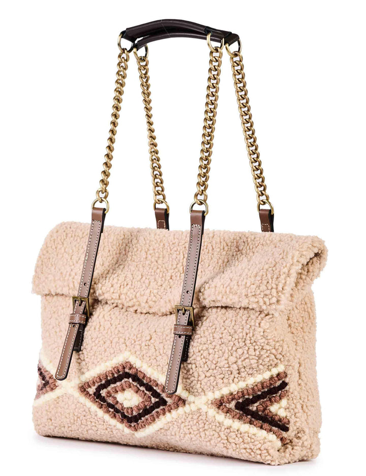 Borse donna in eco fur beige con doppi manici a catena AMANDA U02 Via Mail Bag 