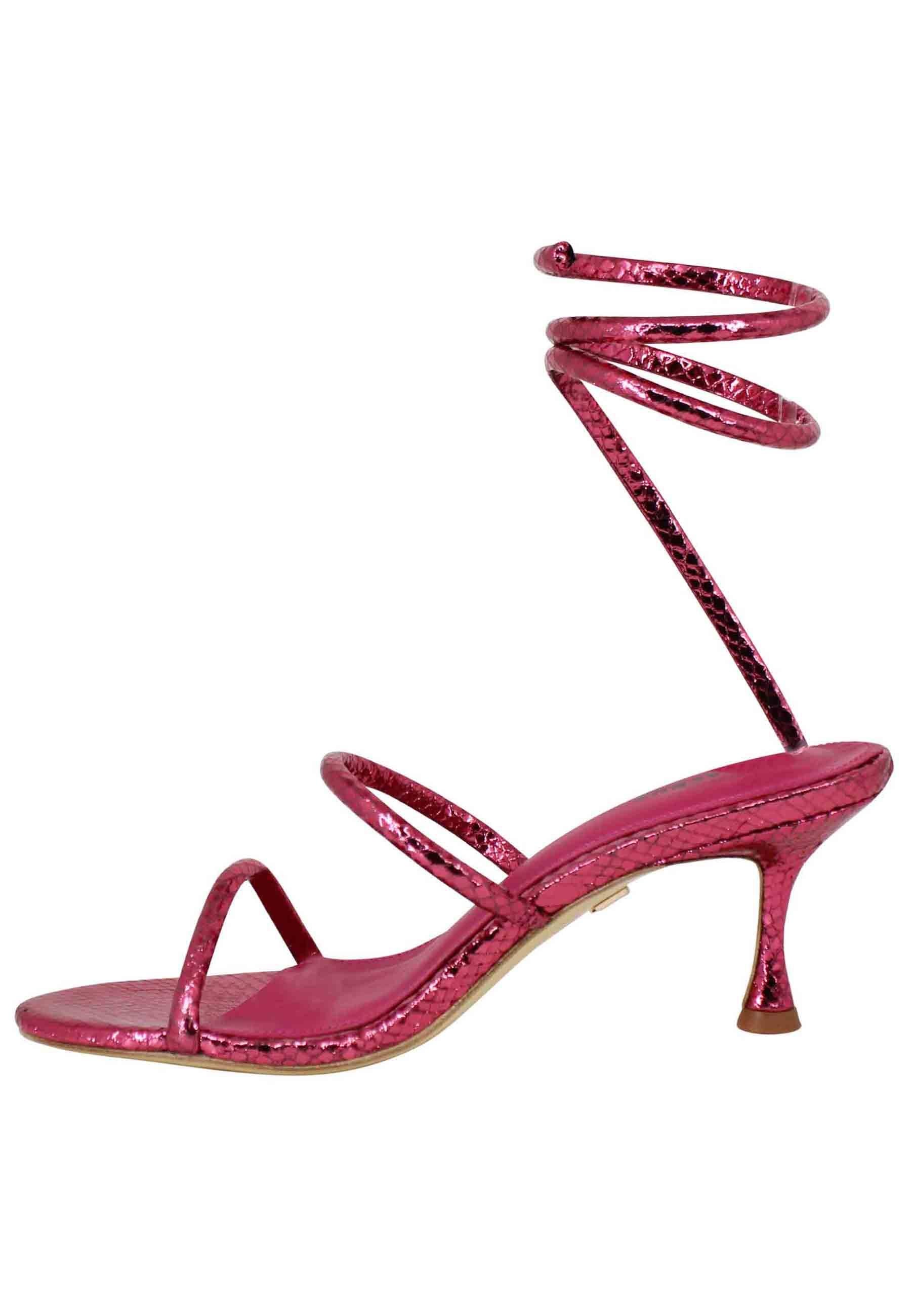 Sandali donna in pelle stampata fuxia con cavigliera a serpente 342Z51BK 053 Lola Cruz 