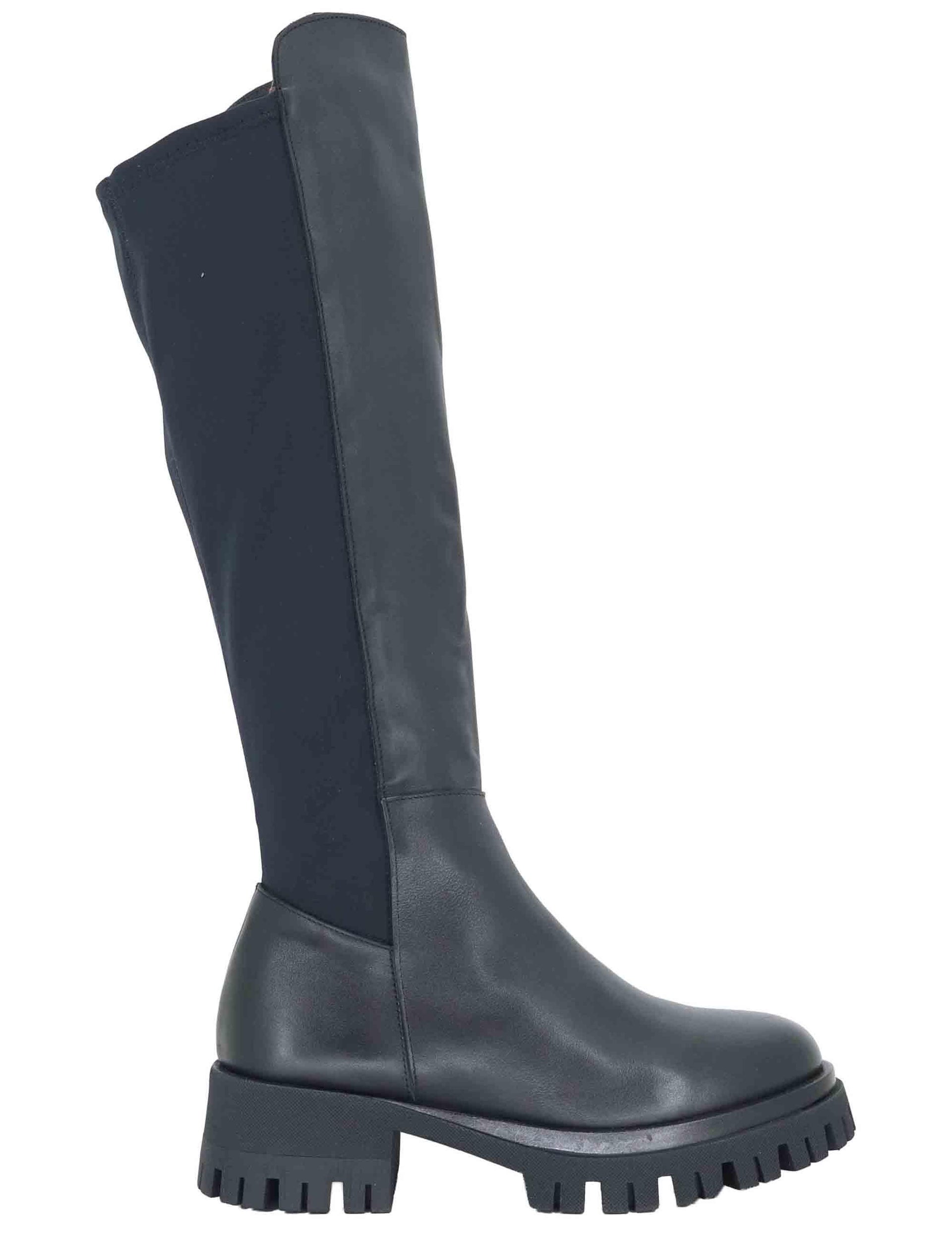 Stivali donna in pelle nera con elastico posteriore e suola in gomma SP7312 001 Spatarella 