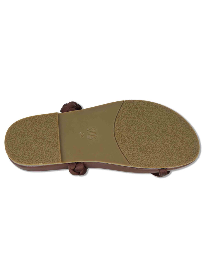 Sandali donna infradito in pelle marrone con pietra gioiello e fubbett basso Balne 880Z80HG 90-MARRON Bibi Lou 