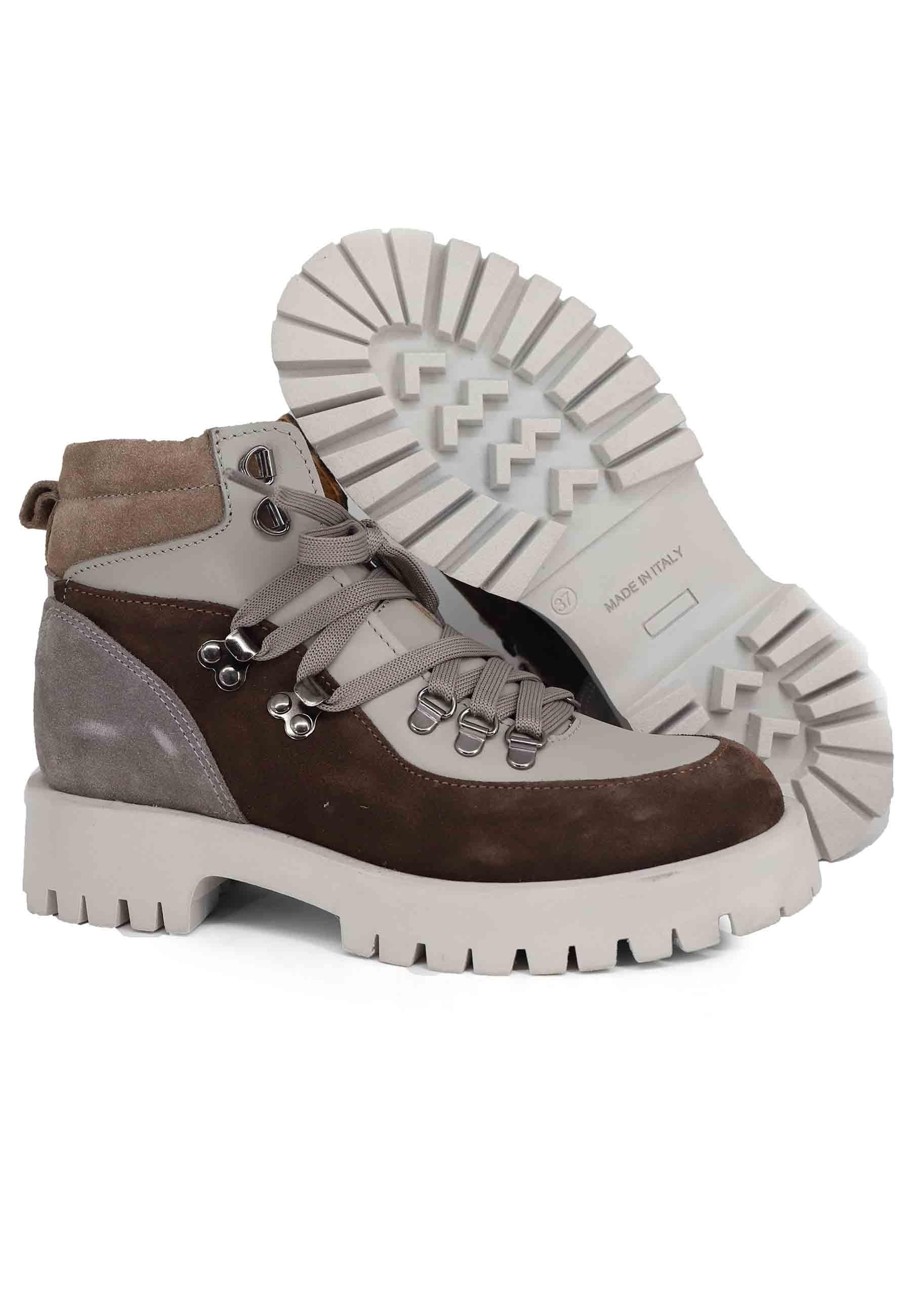 Stivaletti trakking donna in pelle grigia e camoscio marrone con suola carrarmato SP VIENNA 013 Spatarella 