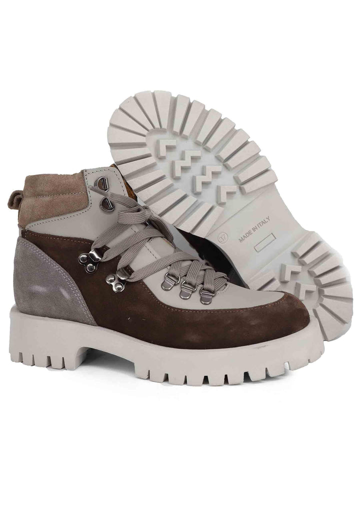 Stivaletti trakking donna in pelle grigia e camoscio marrone con suola carrarmato SP VIENNA 013 Spatarella 