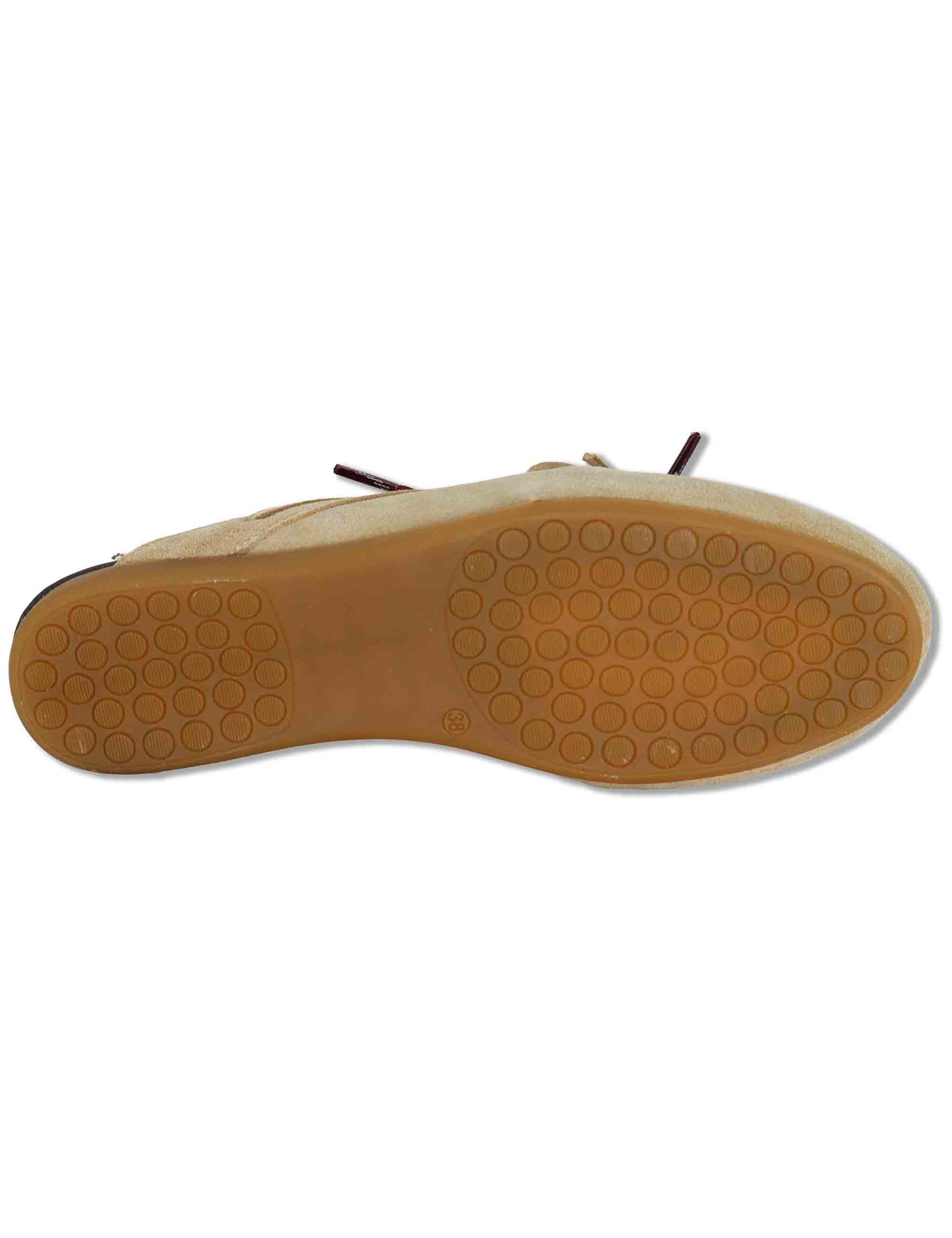Sabot donna in camoscio beige con doppi lacci e suola bassa in gomma SP91 016 Spatarella 
