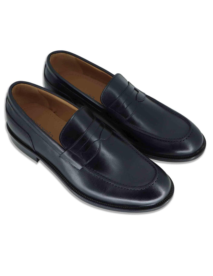 Mocassini uomo in pelle nera lucida con suola in cuoio cucita SPDU601 001 Spatarella 