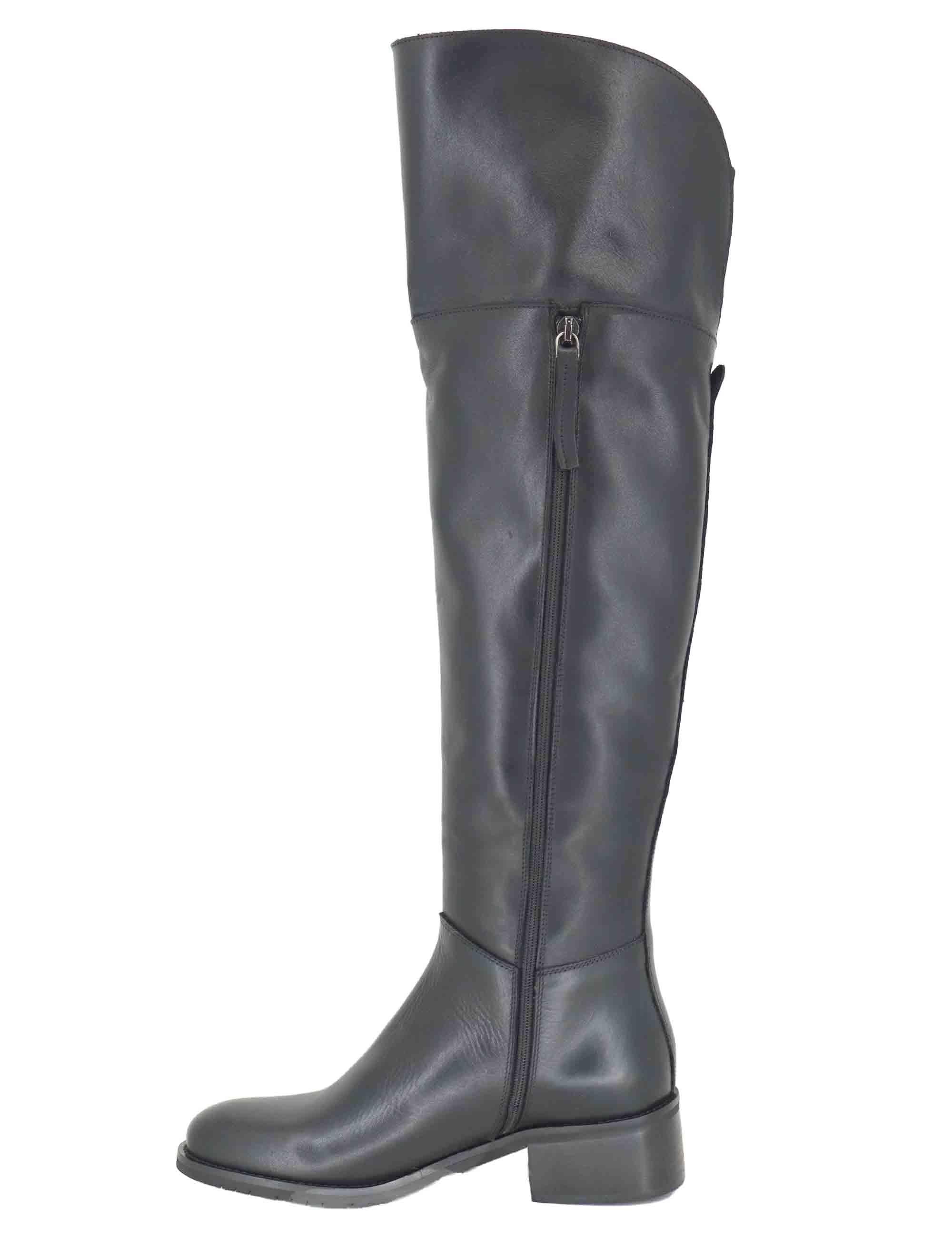 Stivali donna in pelle nera con ghetta al ginocchio e tacco basso SPSTE55101 001 Spatarella 