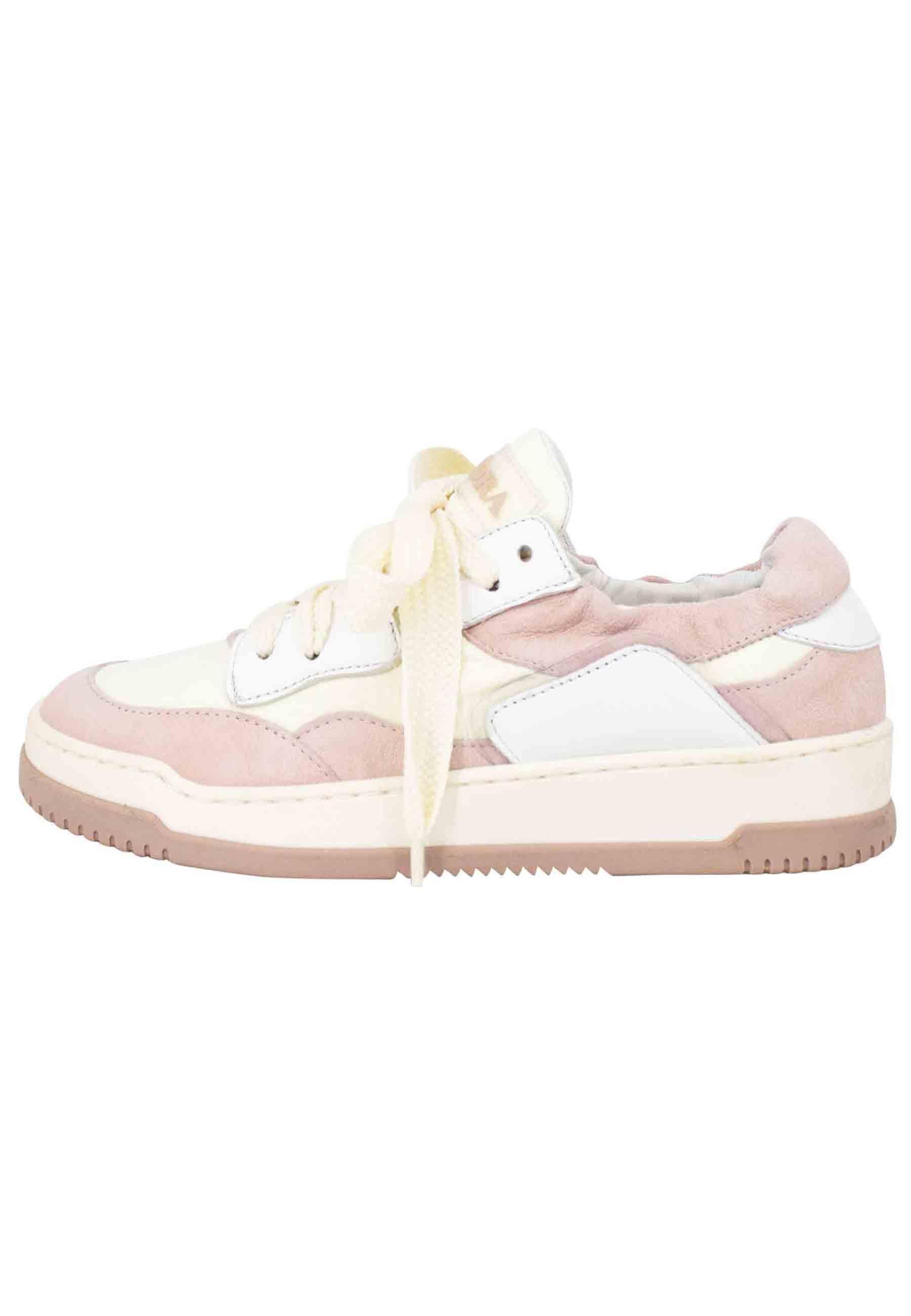 Sneakers donna in pelle beige e rosa con fondo gomma MEET 033 Andia Fora 