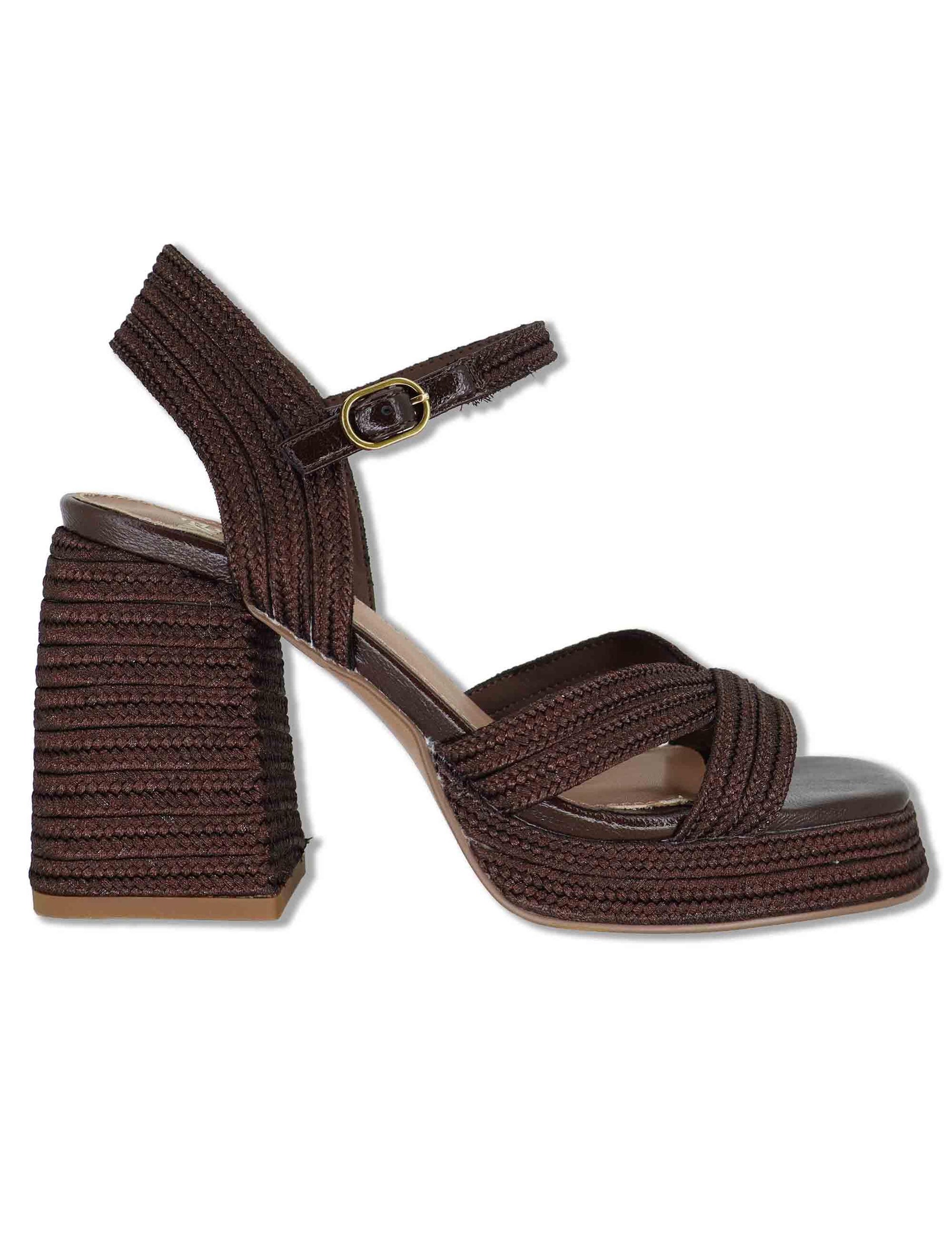 Sandali donna in rafia marrone con cinturino tacco alto e plateau W4700020 5501 Exe 
