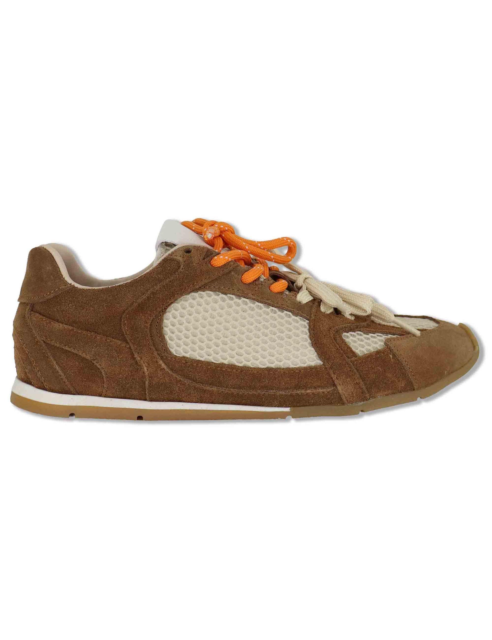 Sneakers donna in camoscio avorio e tessuto con suola bassa in gomma SP60133 200 Spatarella 