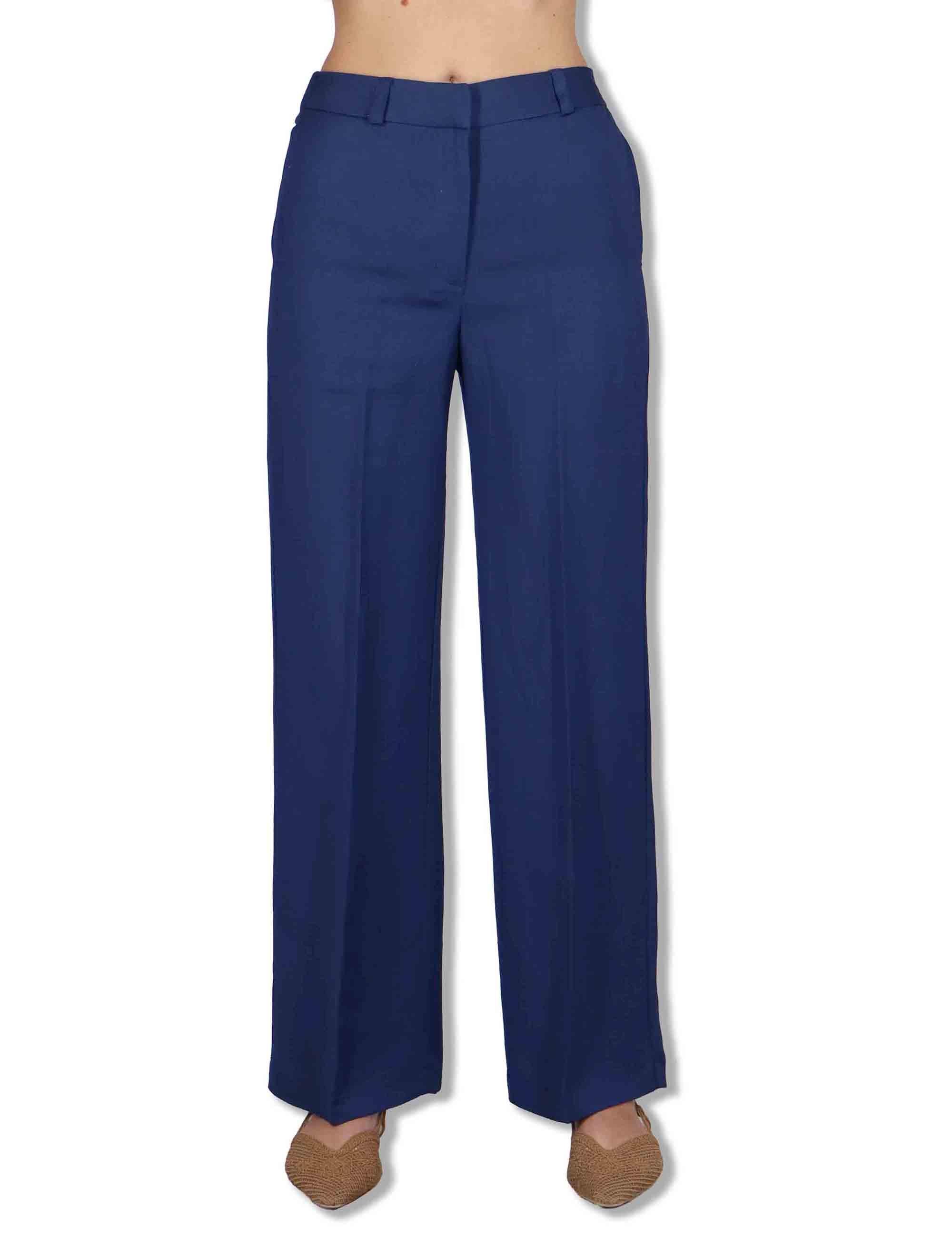 Pantaloni donna Timeless in lino blu a gamba larga e tasche laterali JH803340106 80049 Maliparmi 