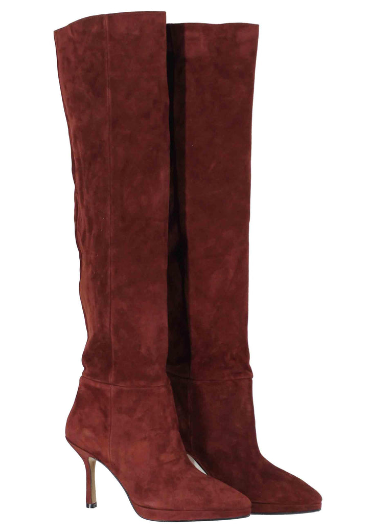 Stivali donna in camoscio marrone con tacco e plateau ST1175/PLT 21 L'Arianna 