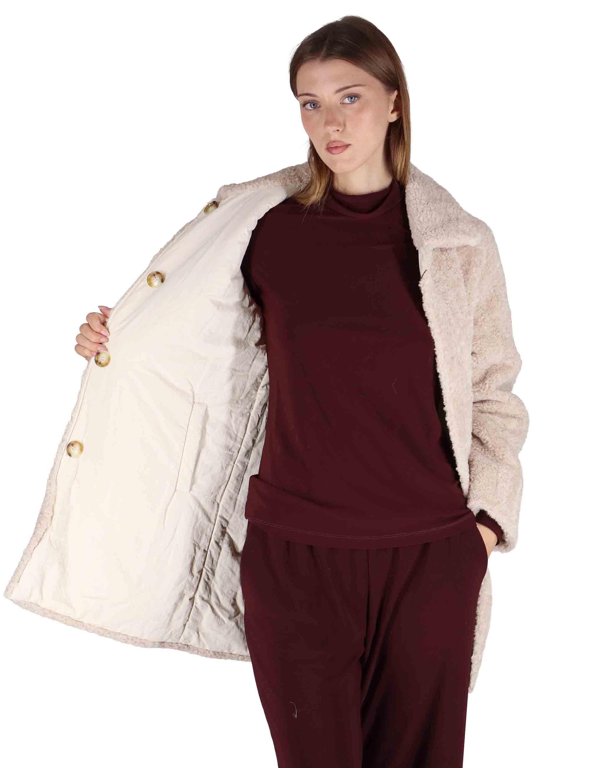 Cappotti teddy reversibili donna in eco beige con bottoni SP25271 CREAM Spatarella 