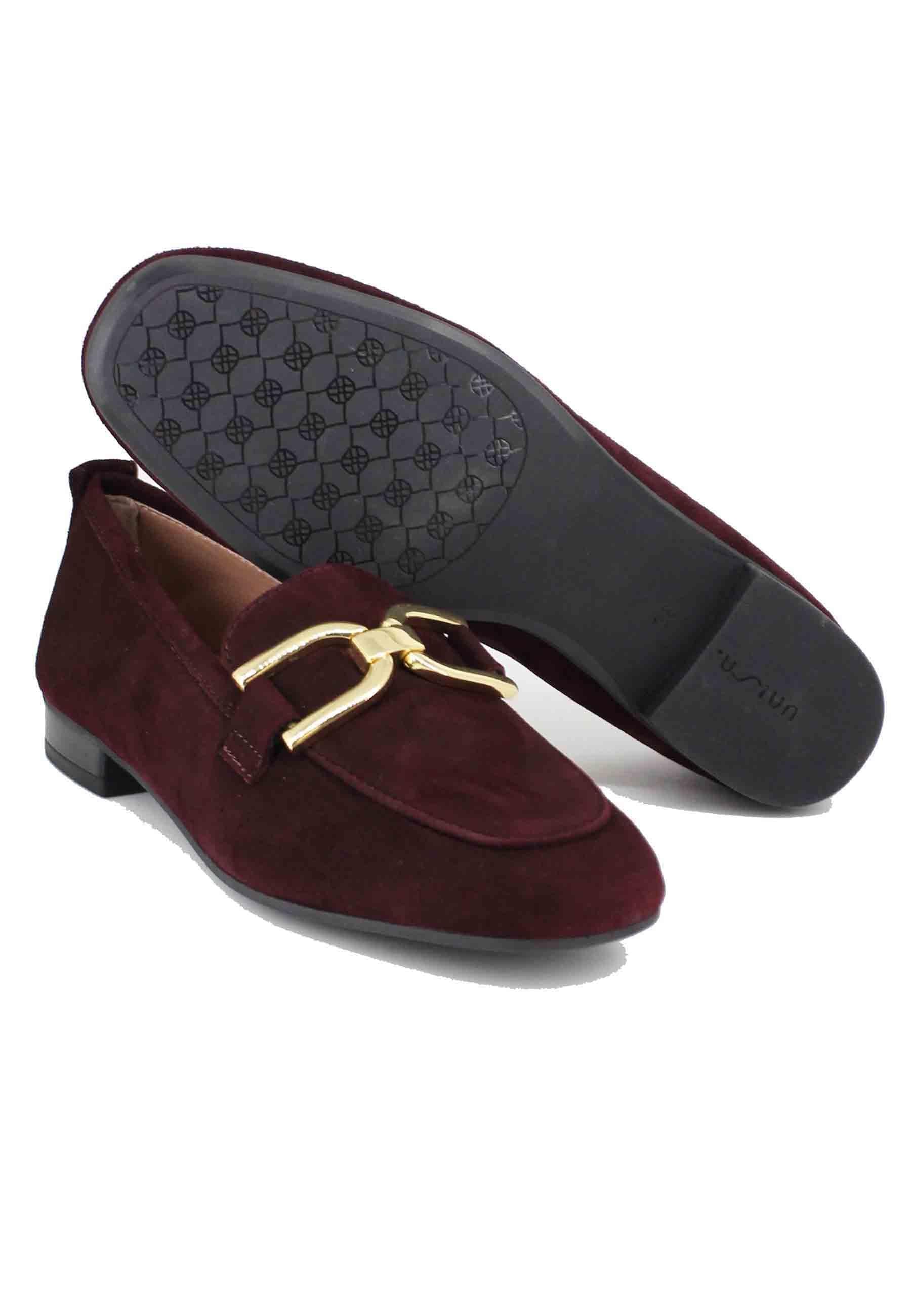 Mocassini donna in camoscio bordeaux con morsetto oro BAXTER KS GRAPE Unisa 