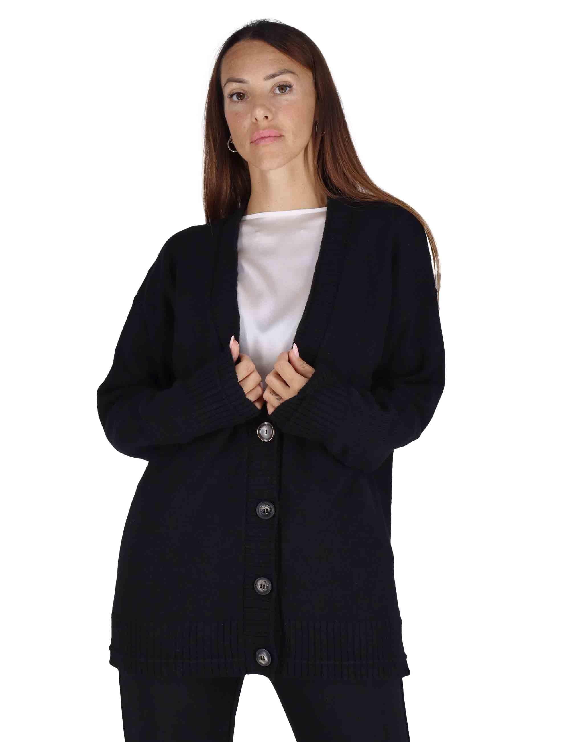Cardigan donna Cahemire Merinos in lana nero con scollo a V JN370574315 20000 Maliparmi 
