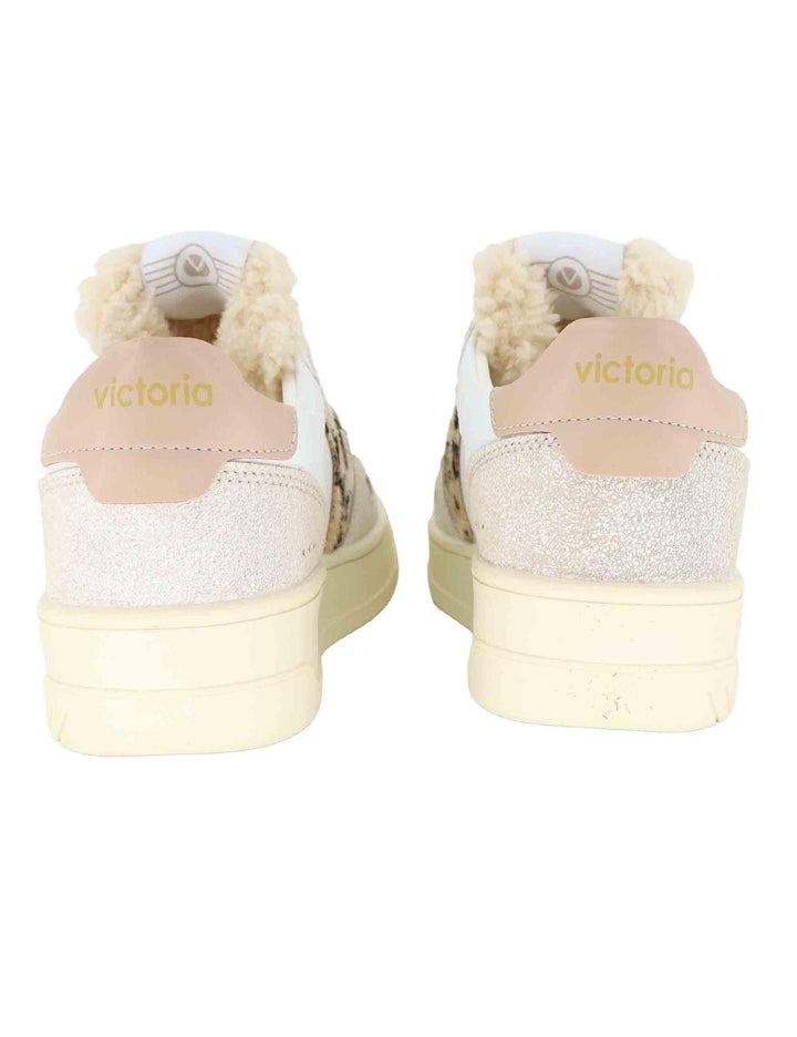 Sneakers donna in pelle bianca con logo animalier 1257124 Camel Victoria 