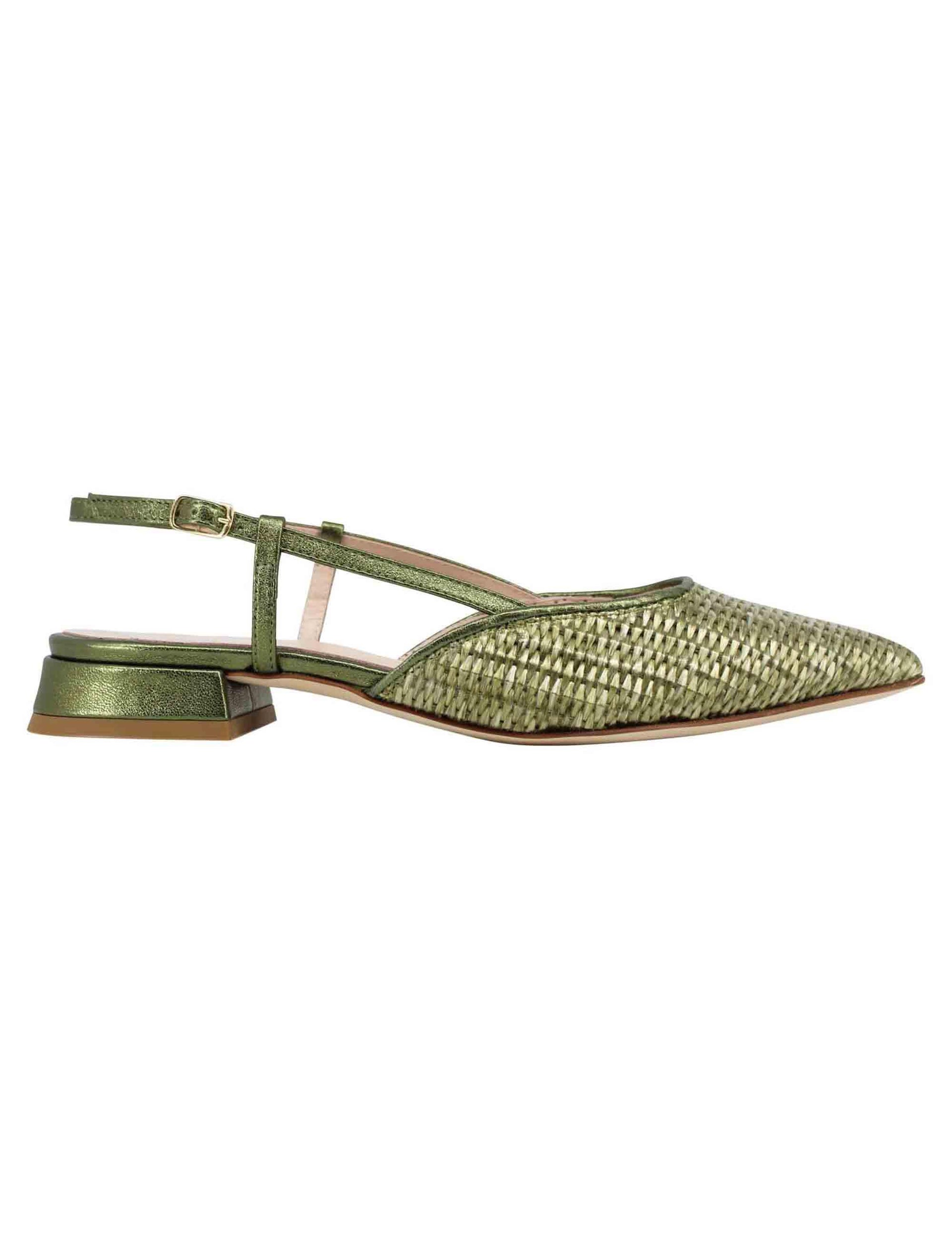 Decollete slingback donna in rafia verde con riporti in pelle verde e tacco basso SPX1416P 005 Spatarella 