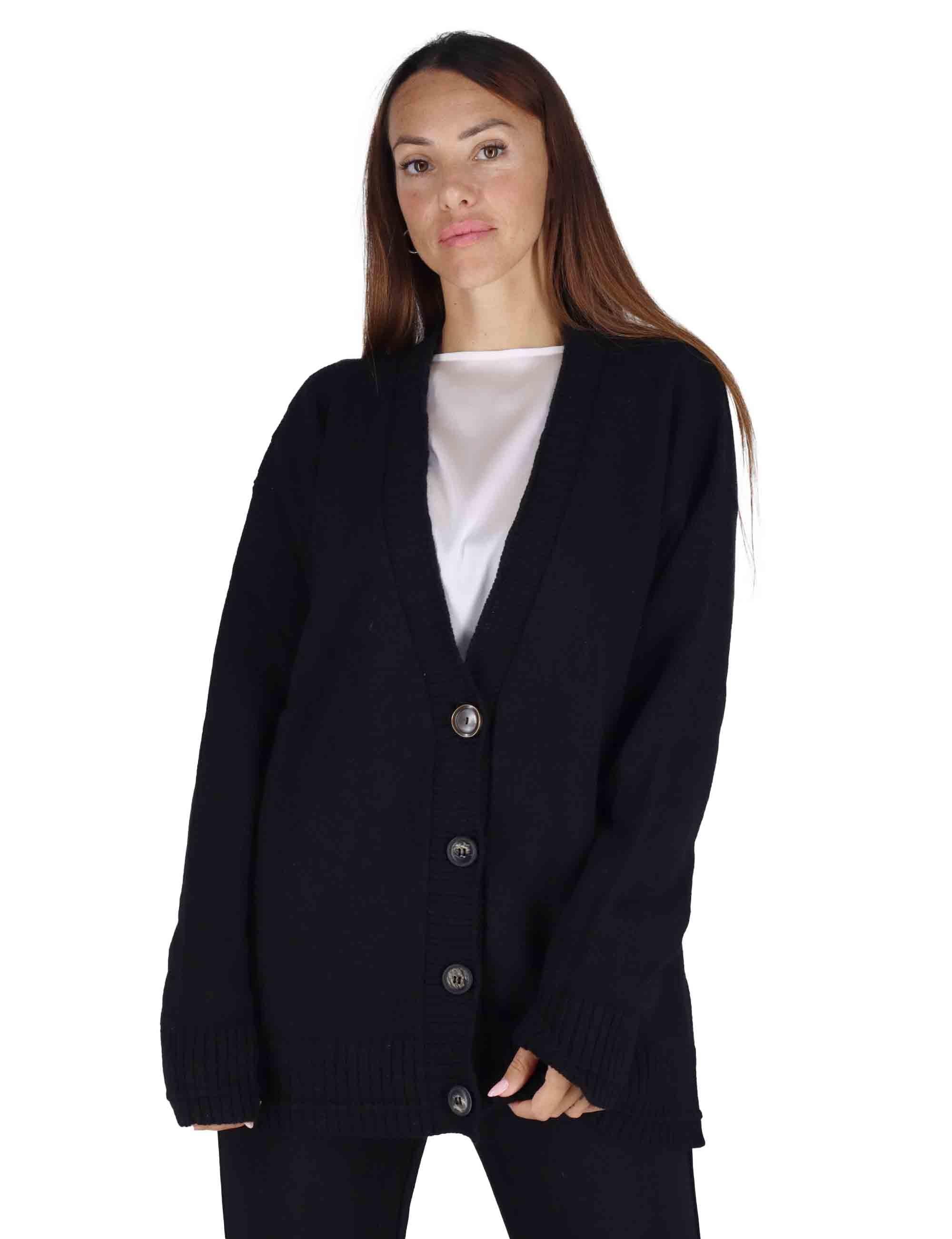 Cardigan donna Cahemire Merinos in lana nero con scollo a V JN370574315 20000 Maliparmi 