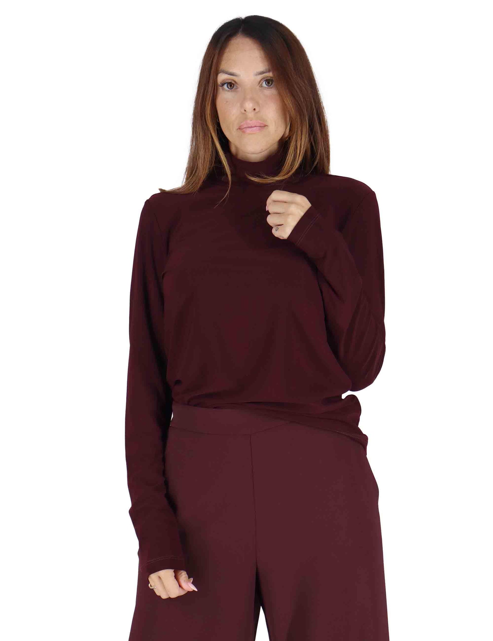 T-shirt donna Tecno in jersey bordeaux con maniche lunghe e collo alto JK028570226 50022 Maliparmi 