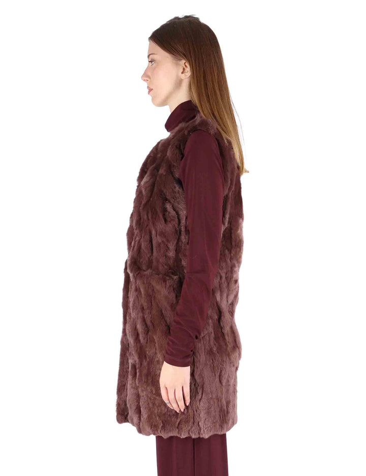Gilet lunghi donna in lapin bordeaux senza collo SP24165 015 Spatarella 