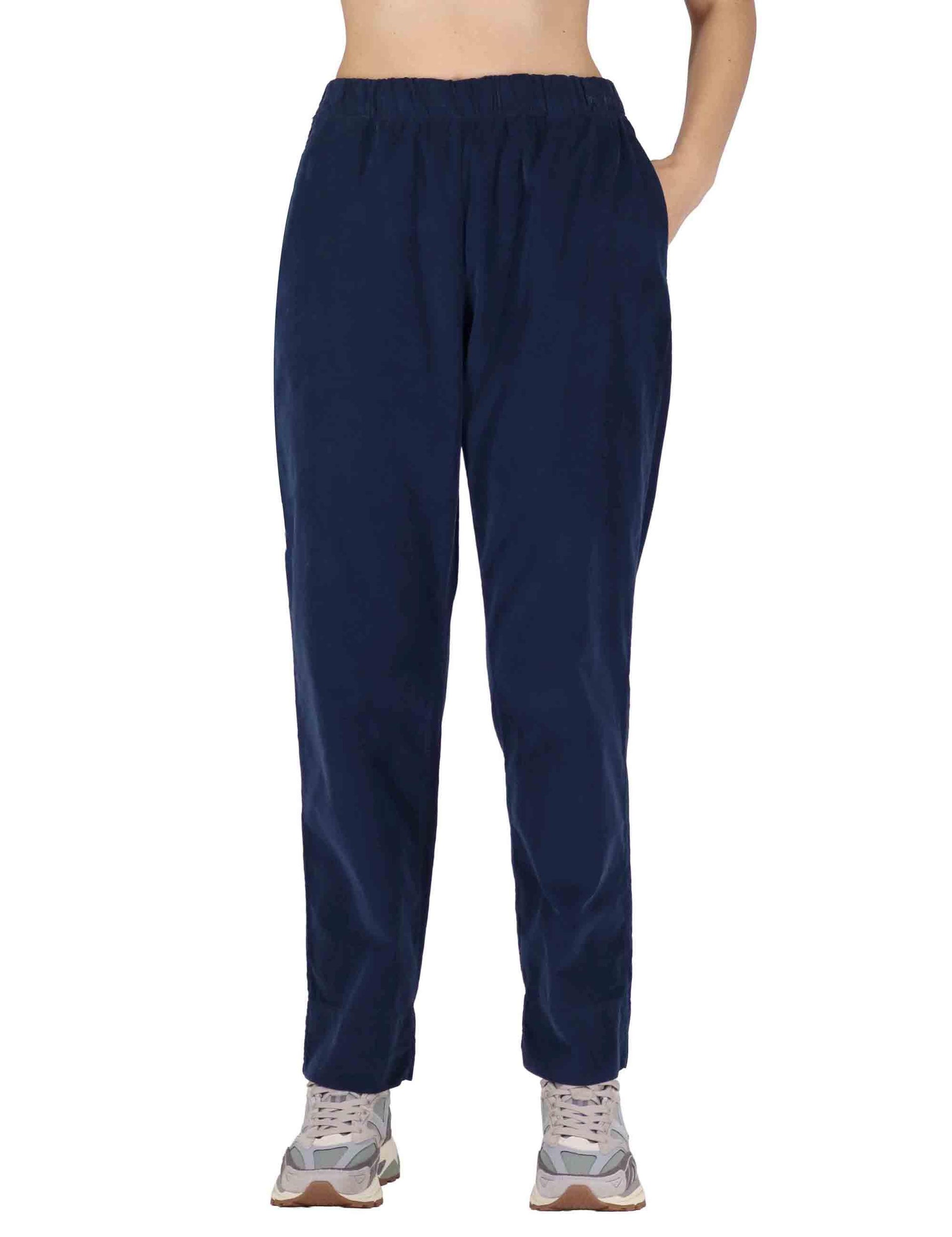 Pantaloni donna in cotone blu con elastico in vita 3W25-PINA MICROVEL NIGHT TreBarraBi 