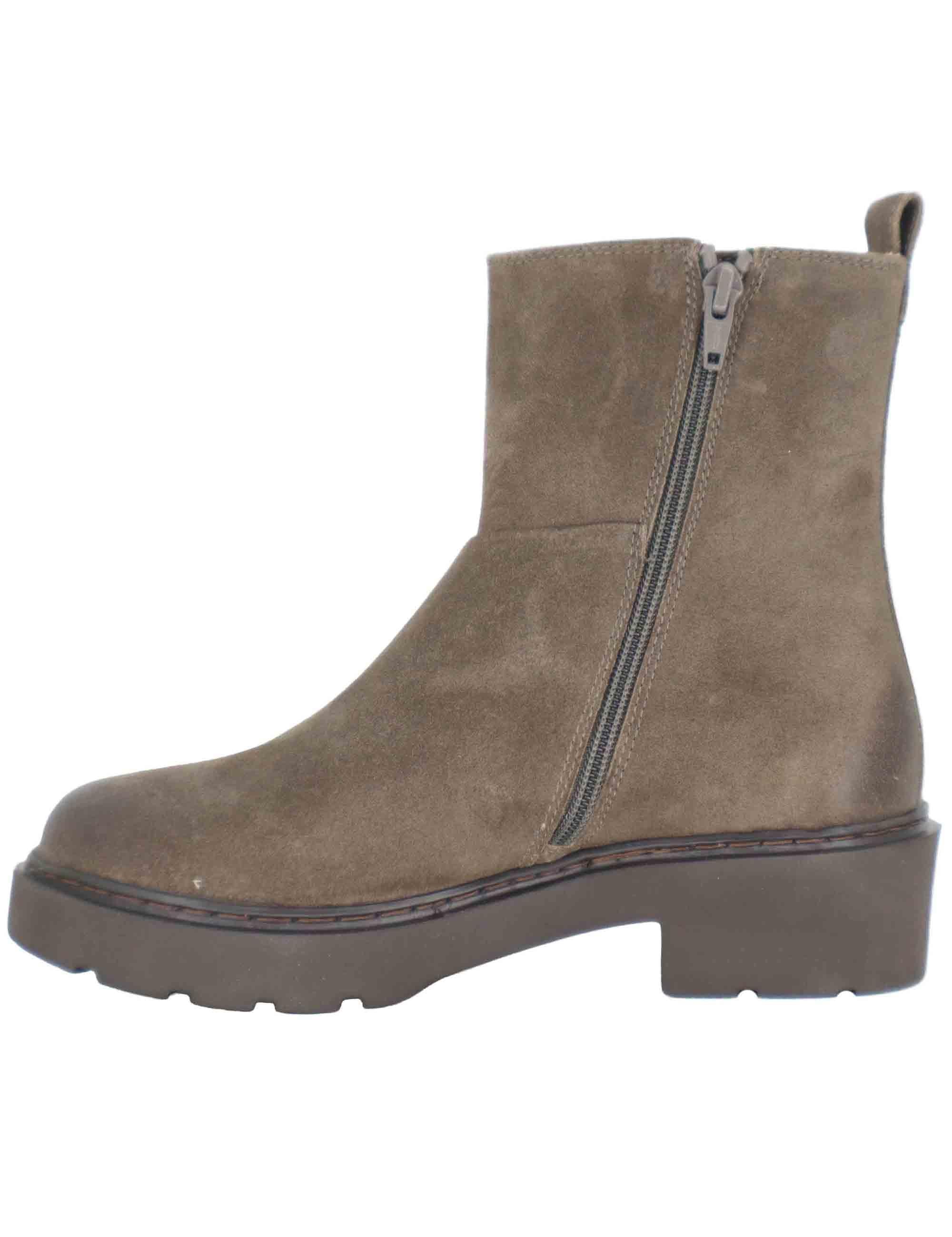 Stivaletti donna in pelle taupe con tacco basso JAINE AB TAUPE Unisa 
