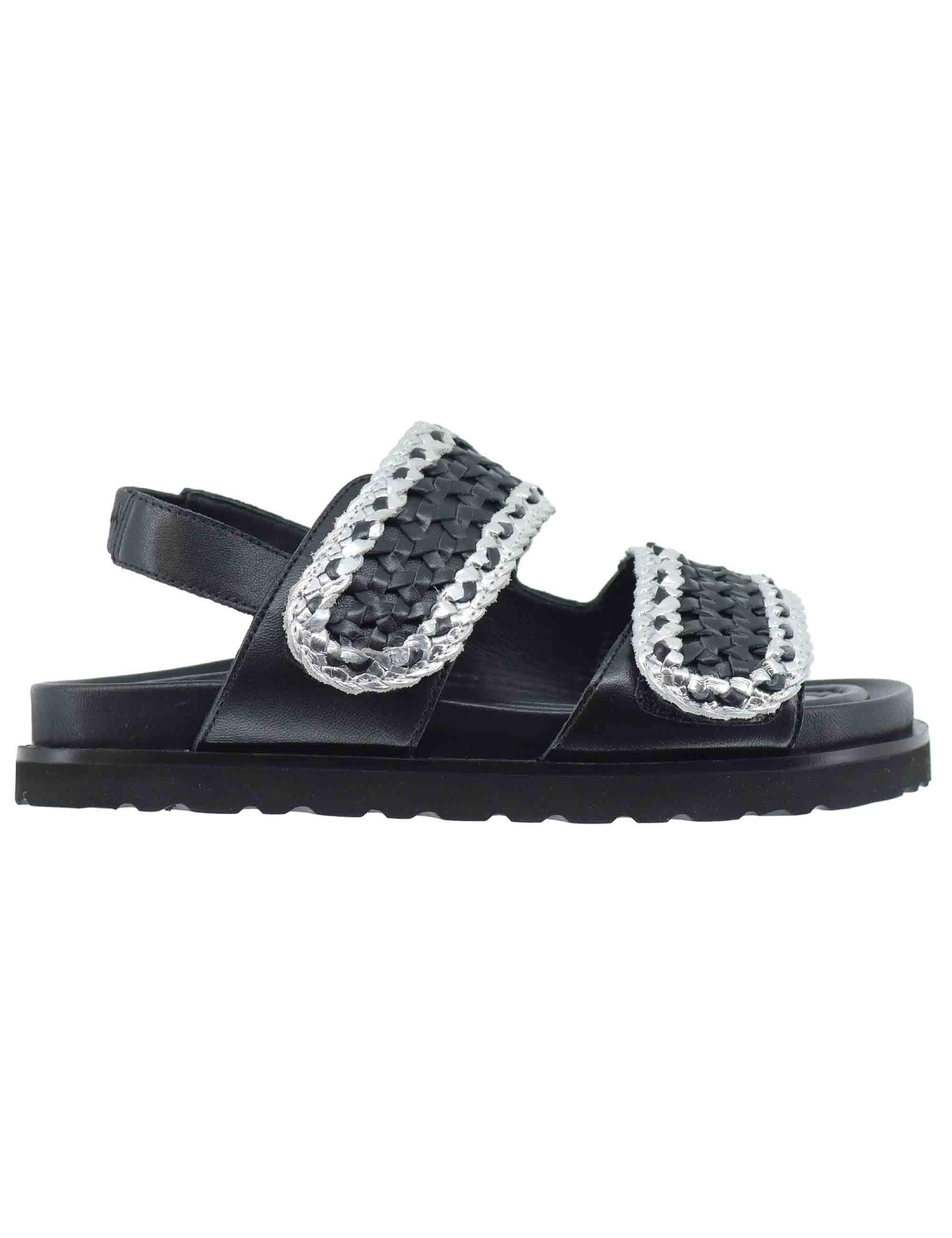 Sandali bassi donna in pelle nera intreccaita EB1003X 001 Elvio Zanon 