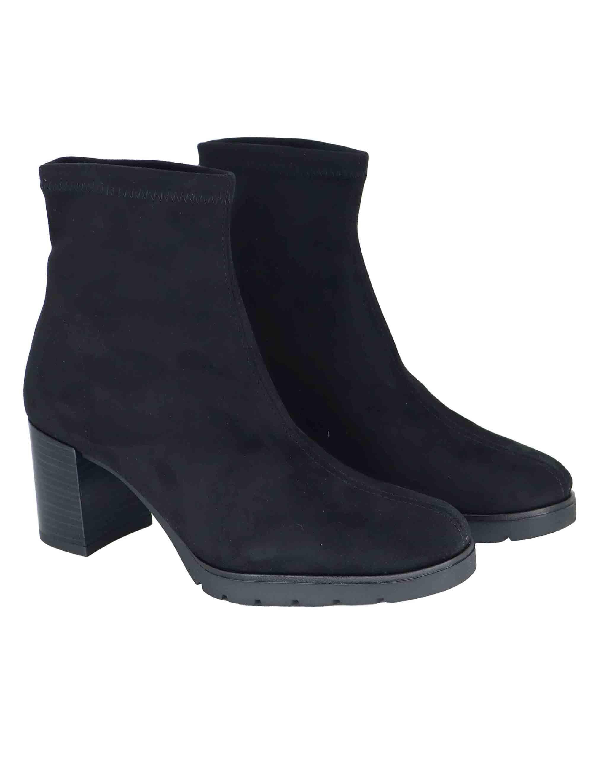 Stivaletti donna in tessuto elasticizzato nero con tacco e plateau 78174-AE 05 Miss Elastic 