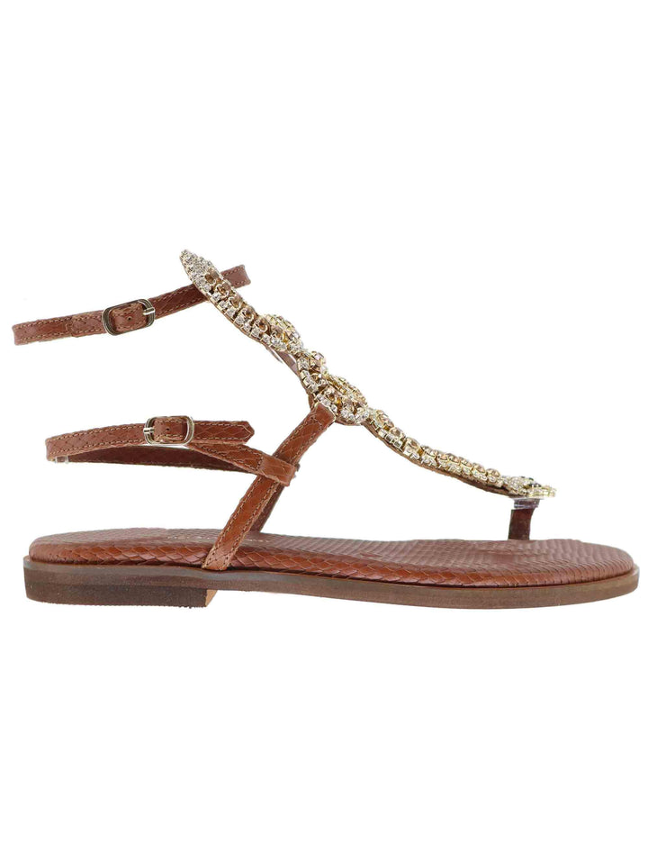 Sandali flat donna in pelle cuoio con serpente in strass U41006251362 625 Tsakiris Mallas 