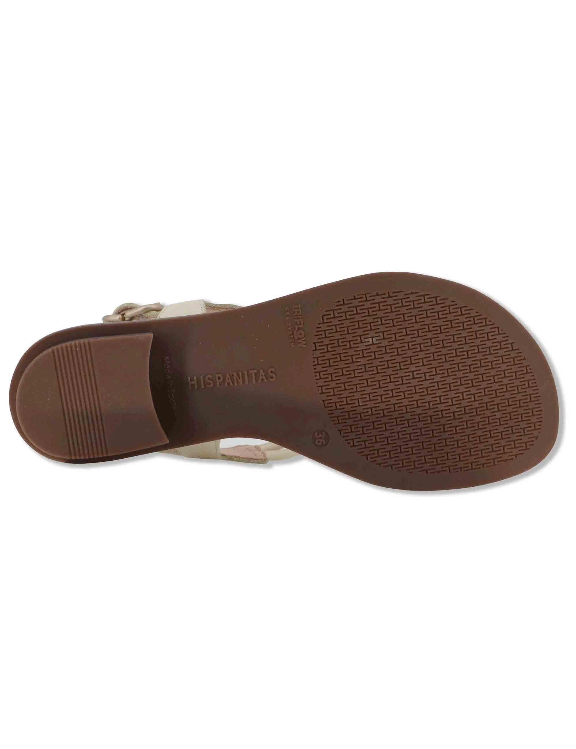 Sandali flat infradito donna in pelle off white con pietre e cinturino alla caviglia HV264785 BUTTER Hispanitas 