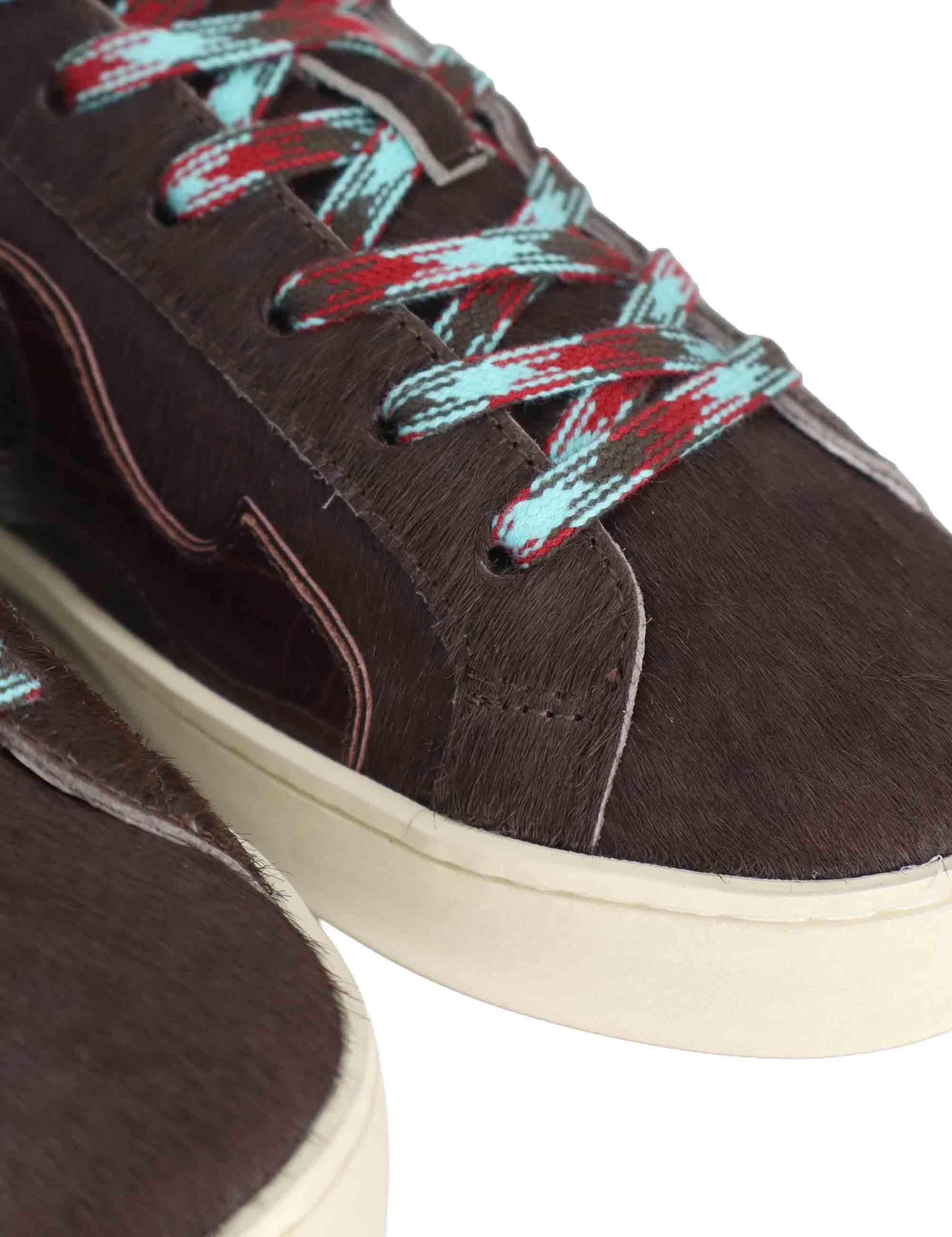 Sneakers donna in pelle marrone con logo in pelle D0017S90 90 Gamin 