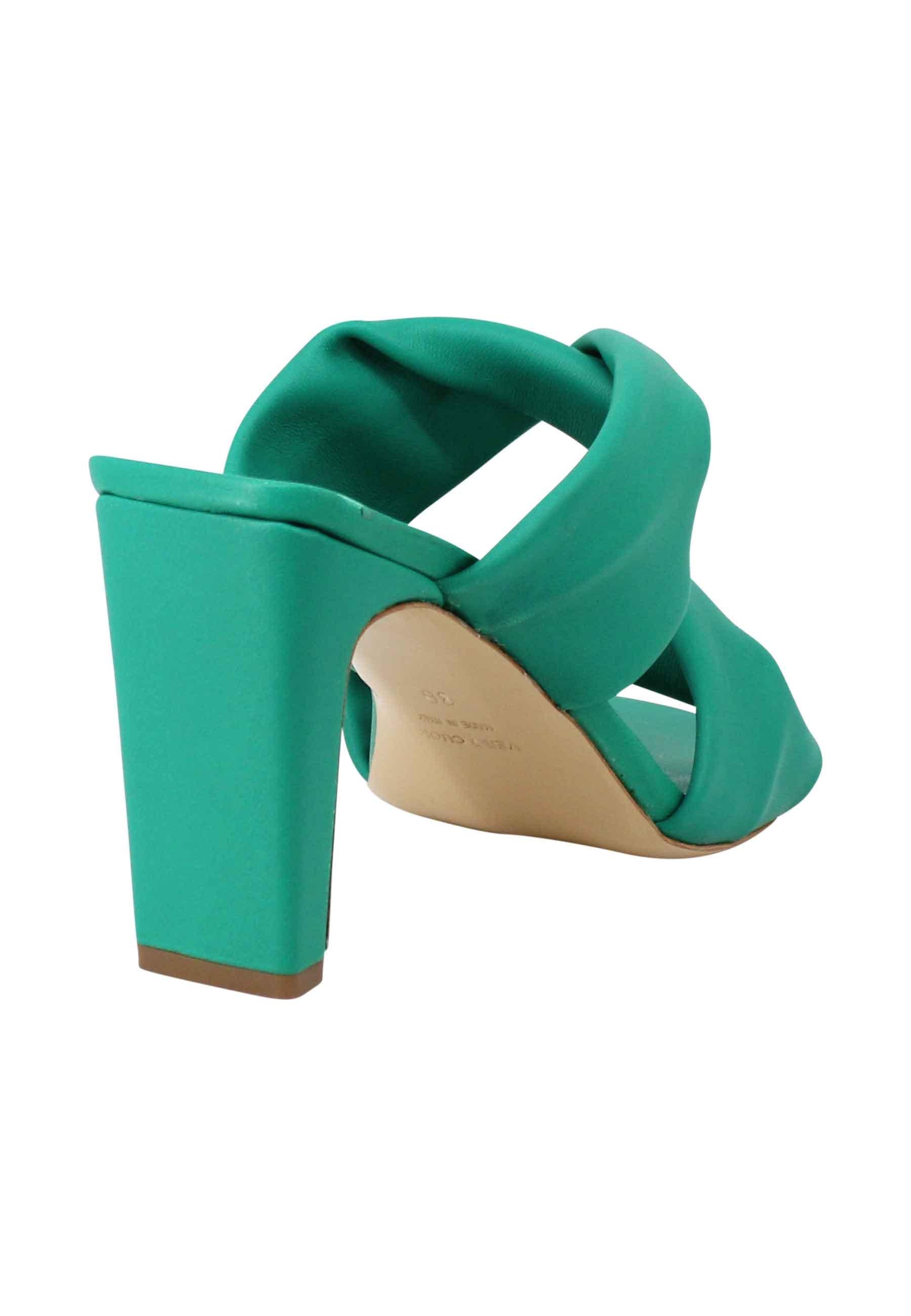 Sandali donna in pelle verde a doppia fascia con tacco alto e punta quadra SR 01 025 Tattoo 