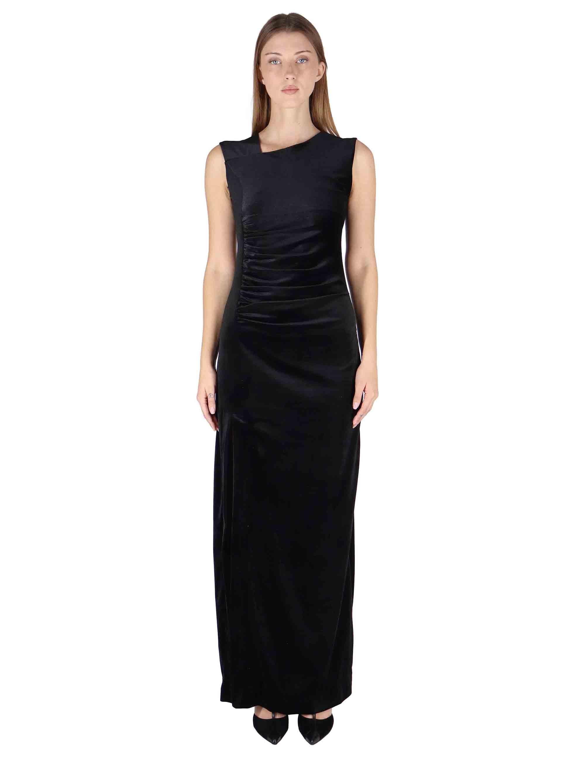 Abiti lunghi donna in ciniglia nera con spacco laterale JABAB0025-0507 9999 Justmine 