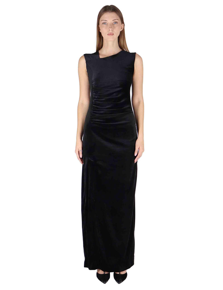 Abiti lunghi donna in ciniglia nera con spacco laterale JABAB0025-0507 9999 Justmine 