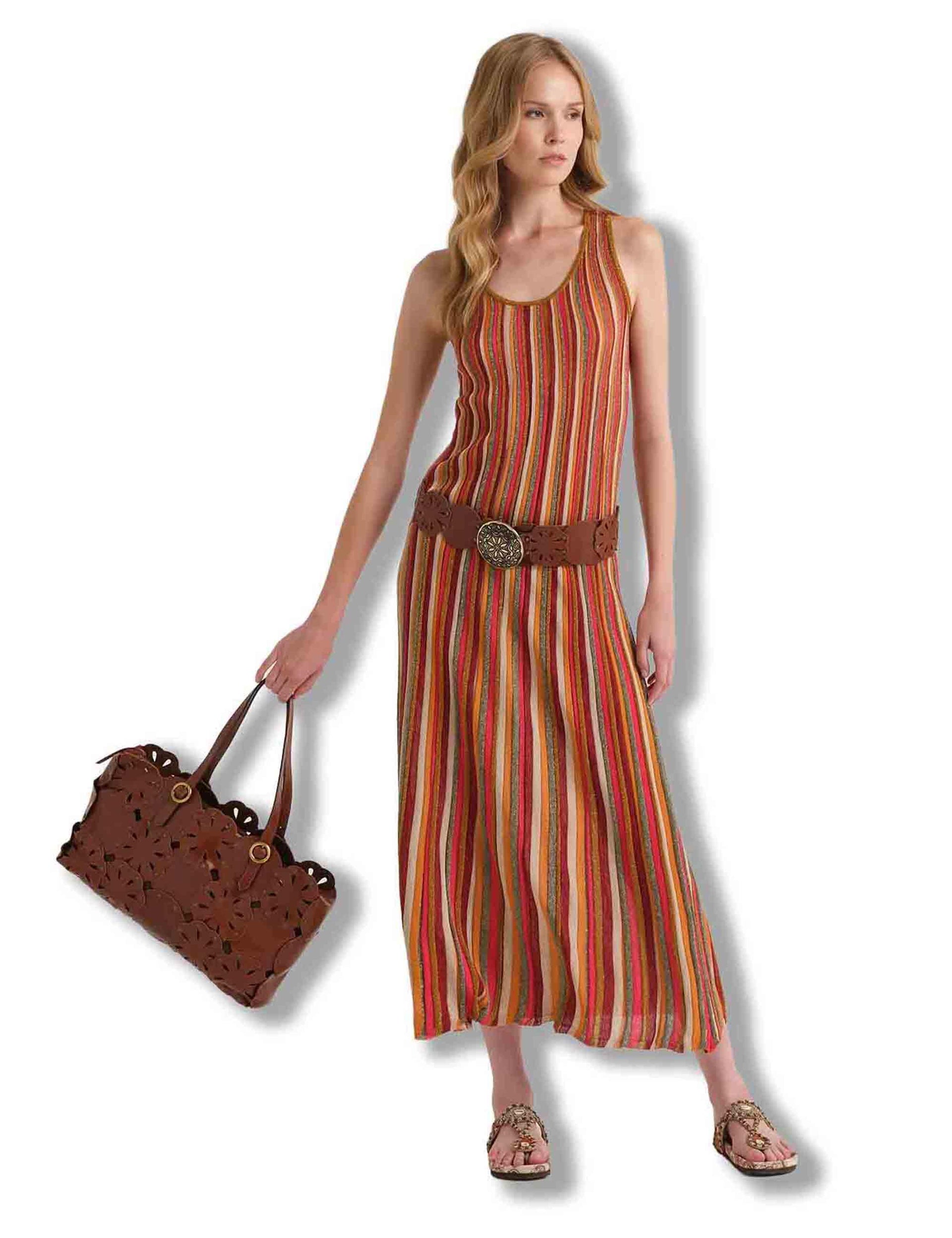 Abiti lunghi donna Flexage Stripes in viscosa a righe verticali ruggine e multicolore JF951378211 31B99 Maliparmi 