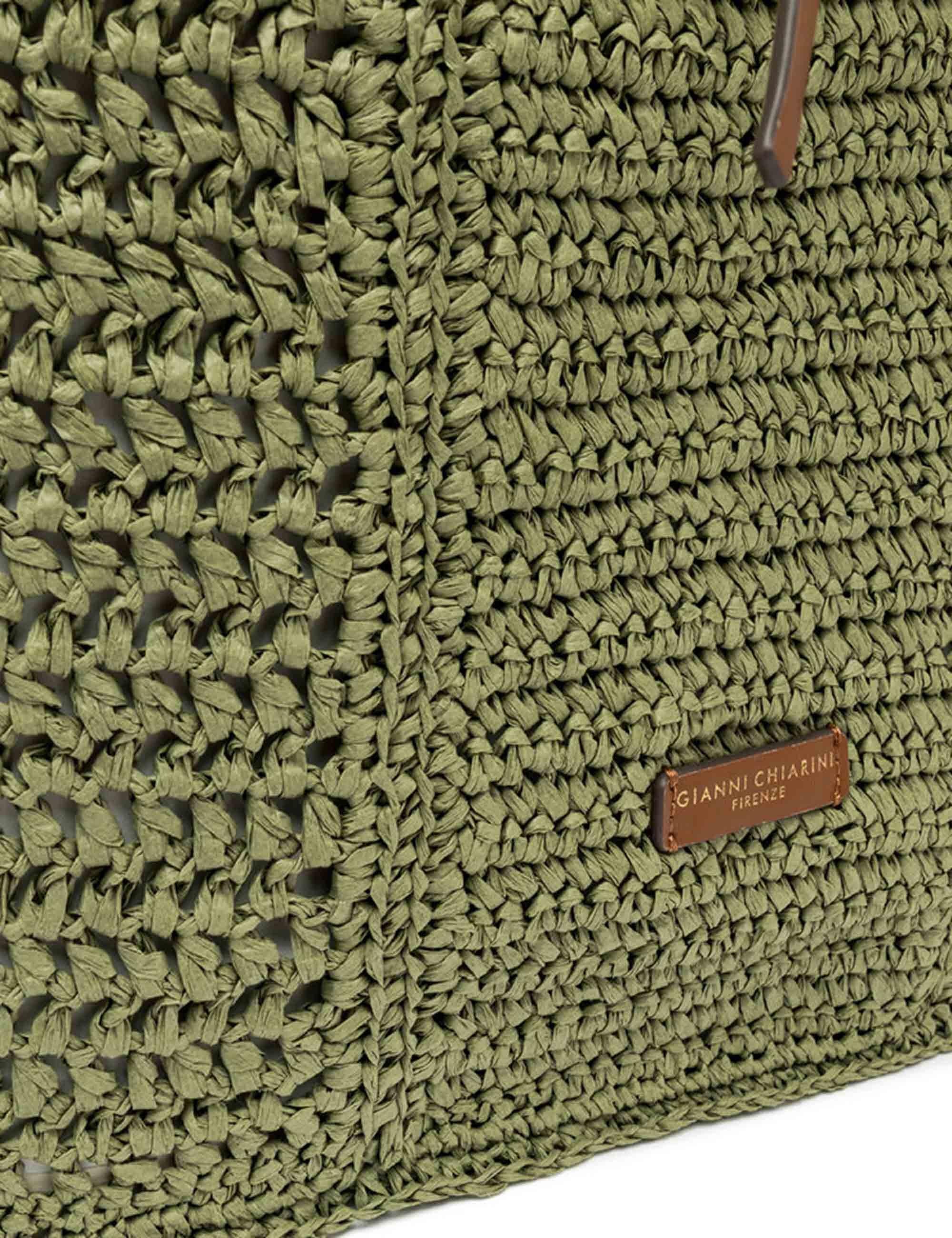Borse Shopper donna Nefili in paglia verde con manico e chiusura in pelle BS11955 COMM STR-CRCH 11730 Gianni Chiarini 