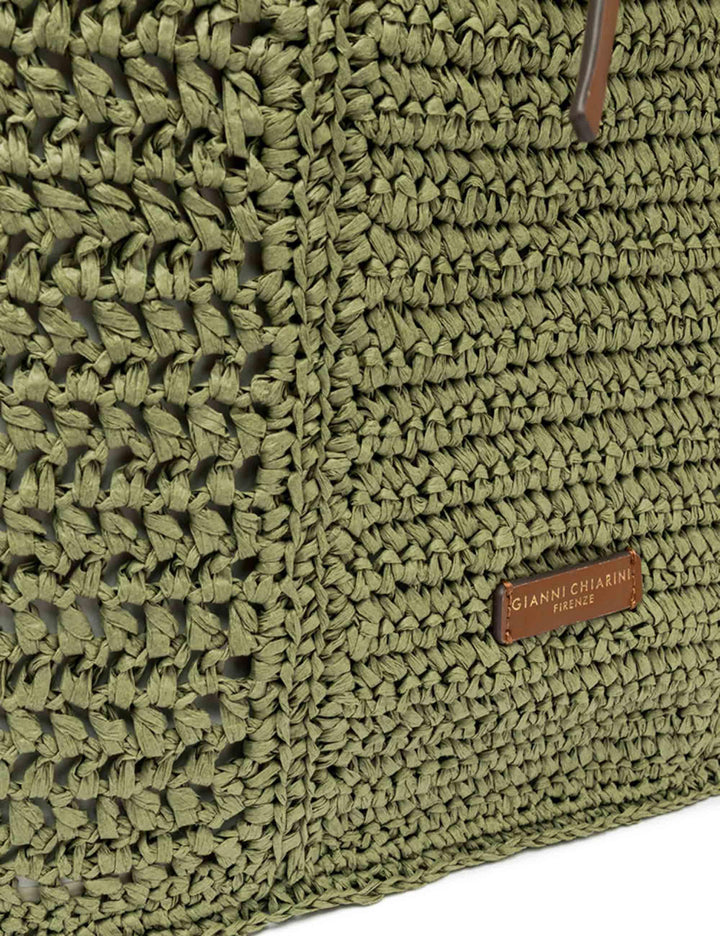 Borse Shopper donna Nefili in paglia verde con manico e chiusura in pelle BS11955 COMM STR-CRCH 11730 Gianni Chiarini 