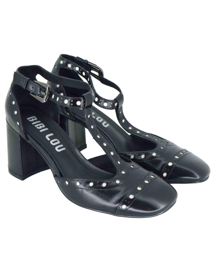 Mary Jane donna in pelle nera con impunture e cinturino regolabile 589Z12VK 03 Bibi Lou 