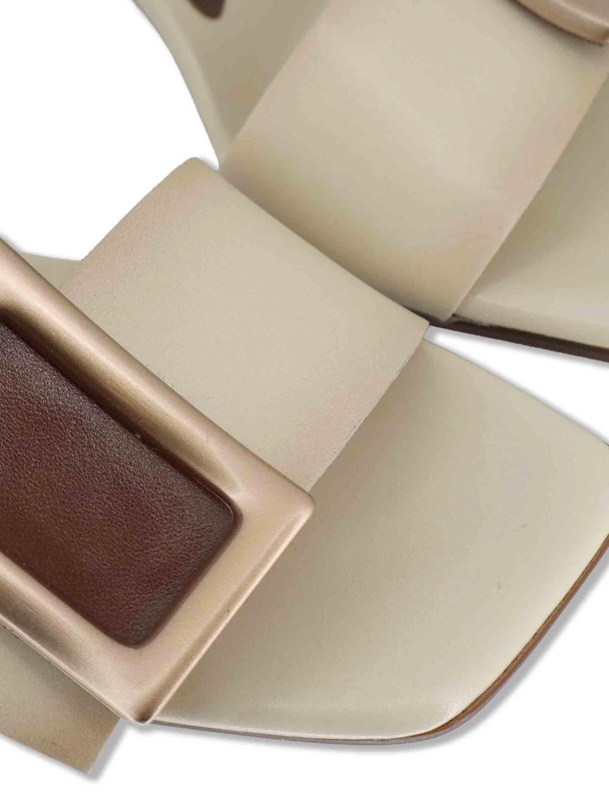 Sandali donna in pelle off white con fibbia brunita e tacco alto BHV264853 BUTTER Hispanitas 