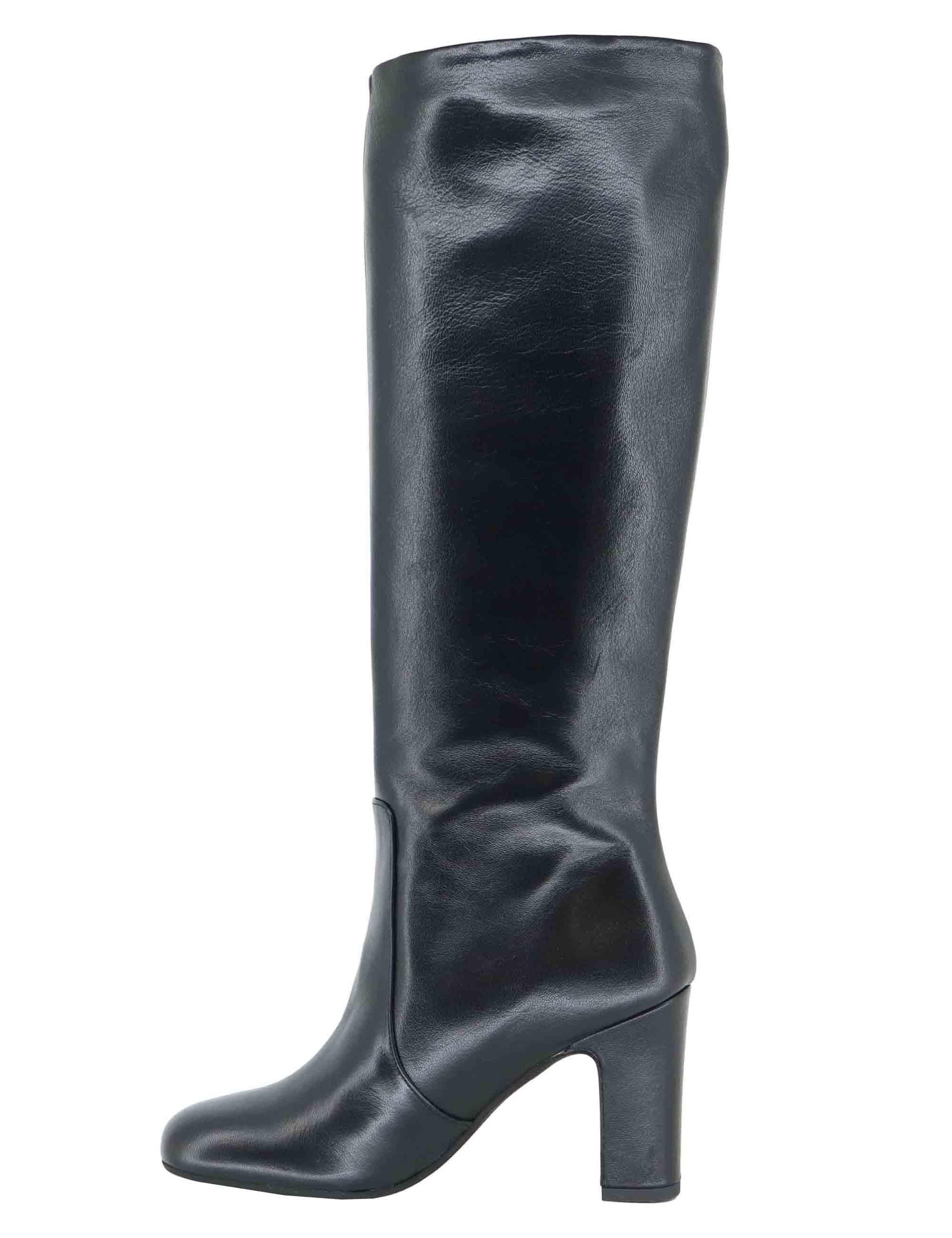 Stivali a tubo donna in pelle nera tacco alto 3380 001 Les Venues 
