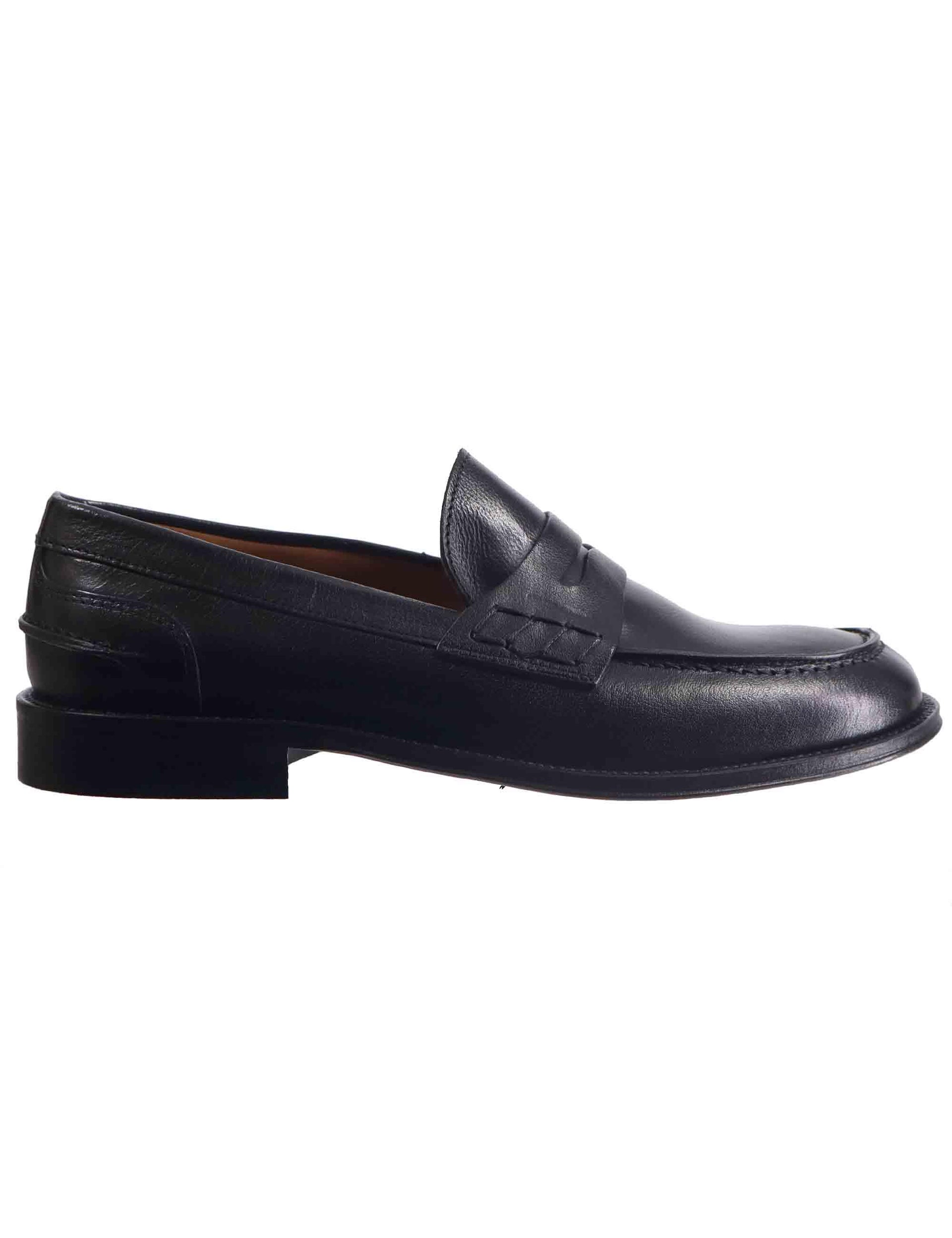 Mocassini uomo in pelle nera con suola in cuoio ORLEANS 2 001 Rogal's 