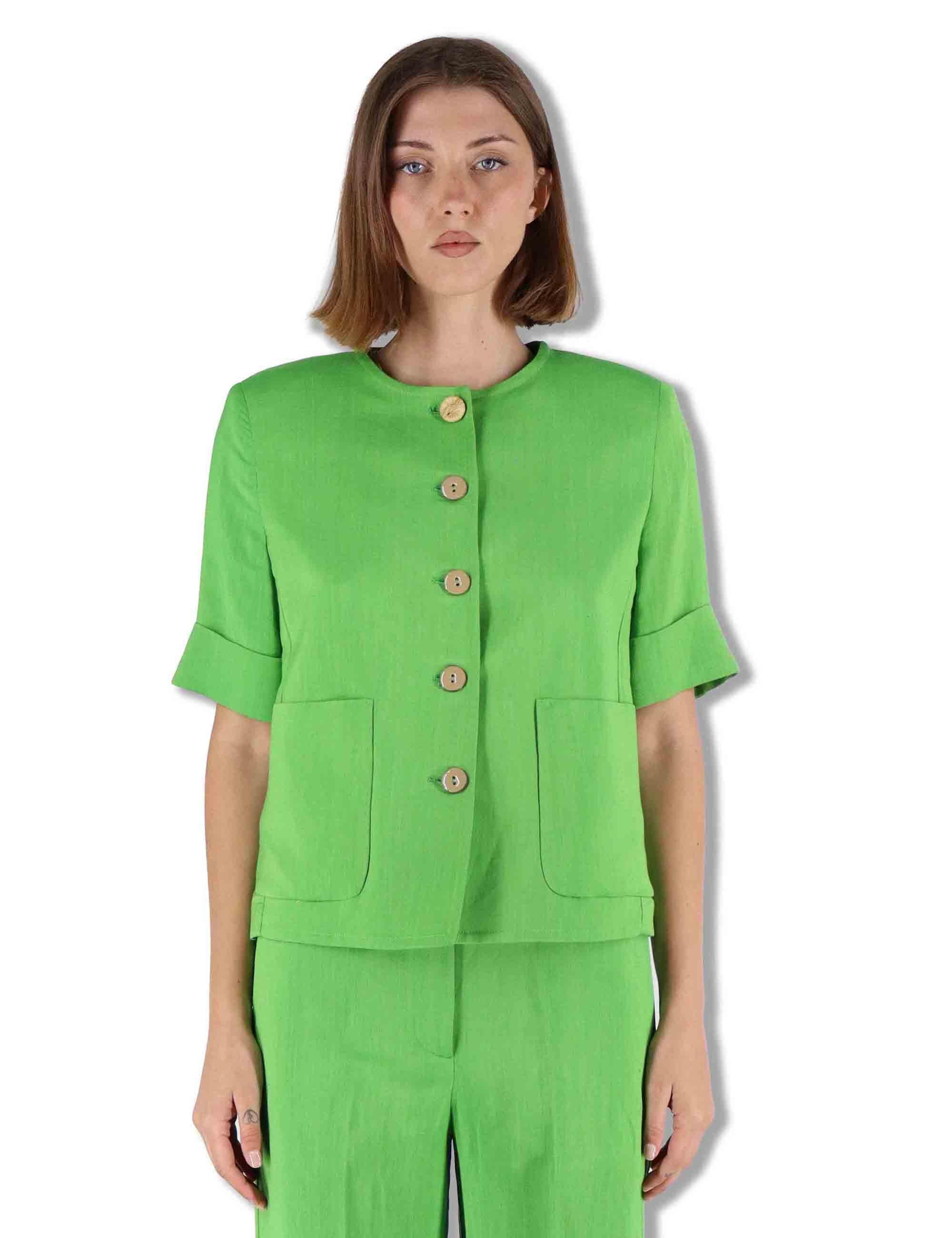 Giacche donna Timeless Linen in lino verde con maniche 3/4 JD648140106 60131 Maliparmi 