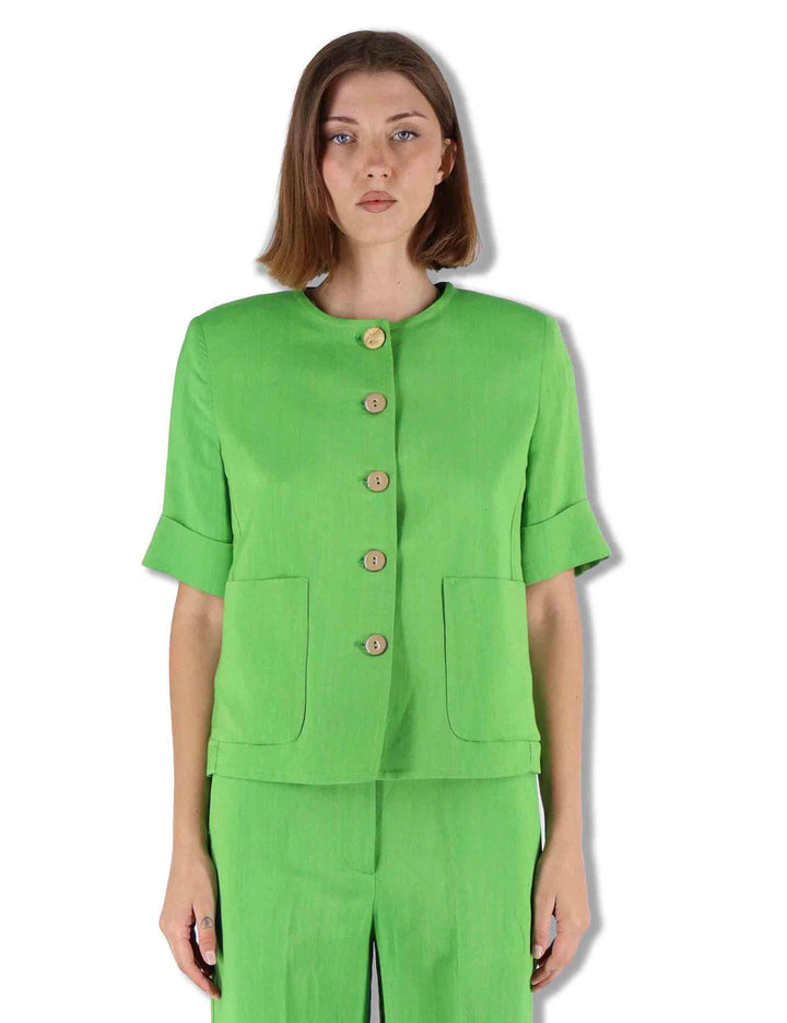 Giacche donna Timeless Linen in lino verde con maniche 3/4 JD648140106 60131 Maliparmi 