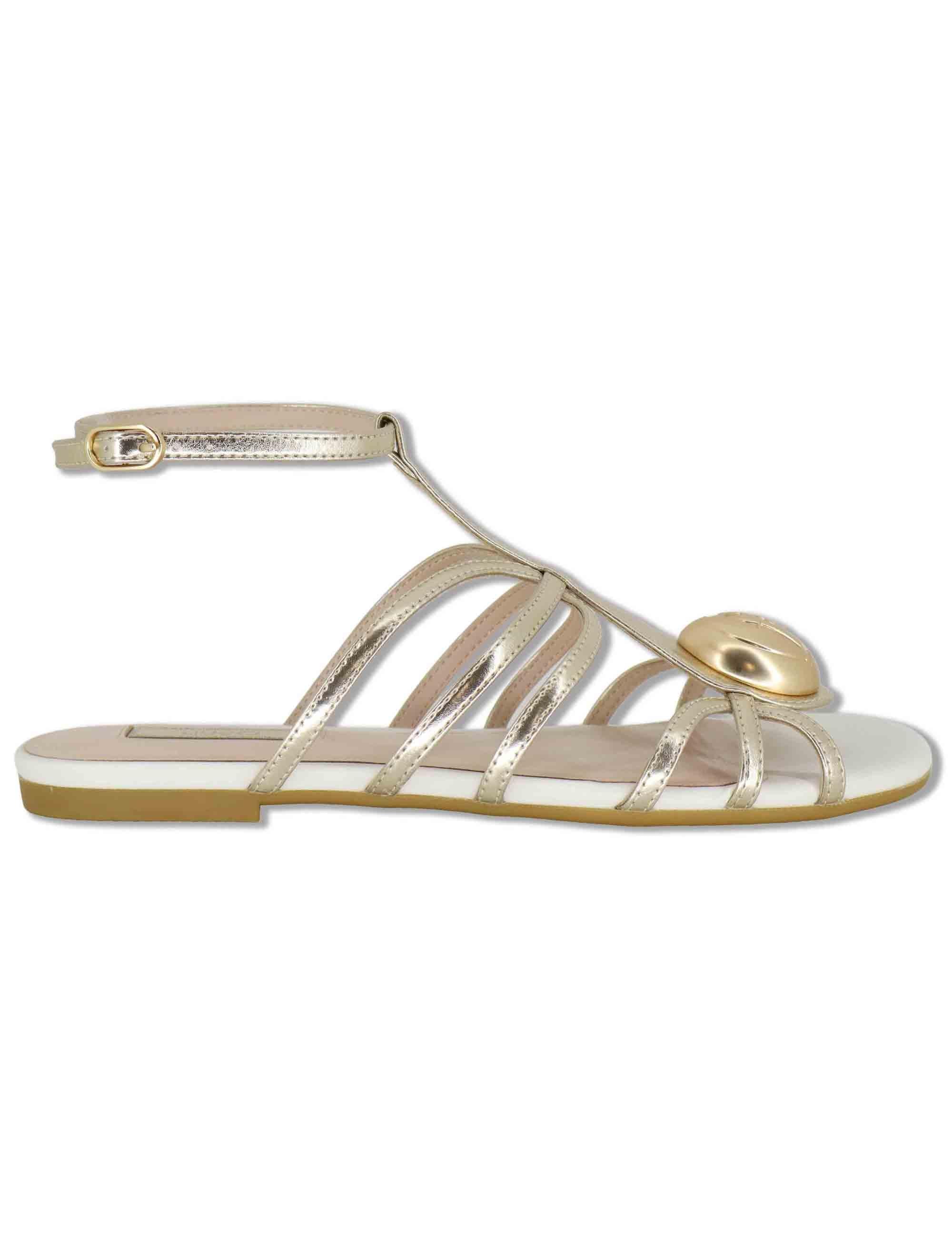 Sandali bassi donna in pelle platino con fascette e cinturino alla caviglia SANDY 02 GOLD Liu-Jo 