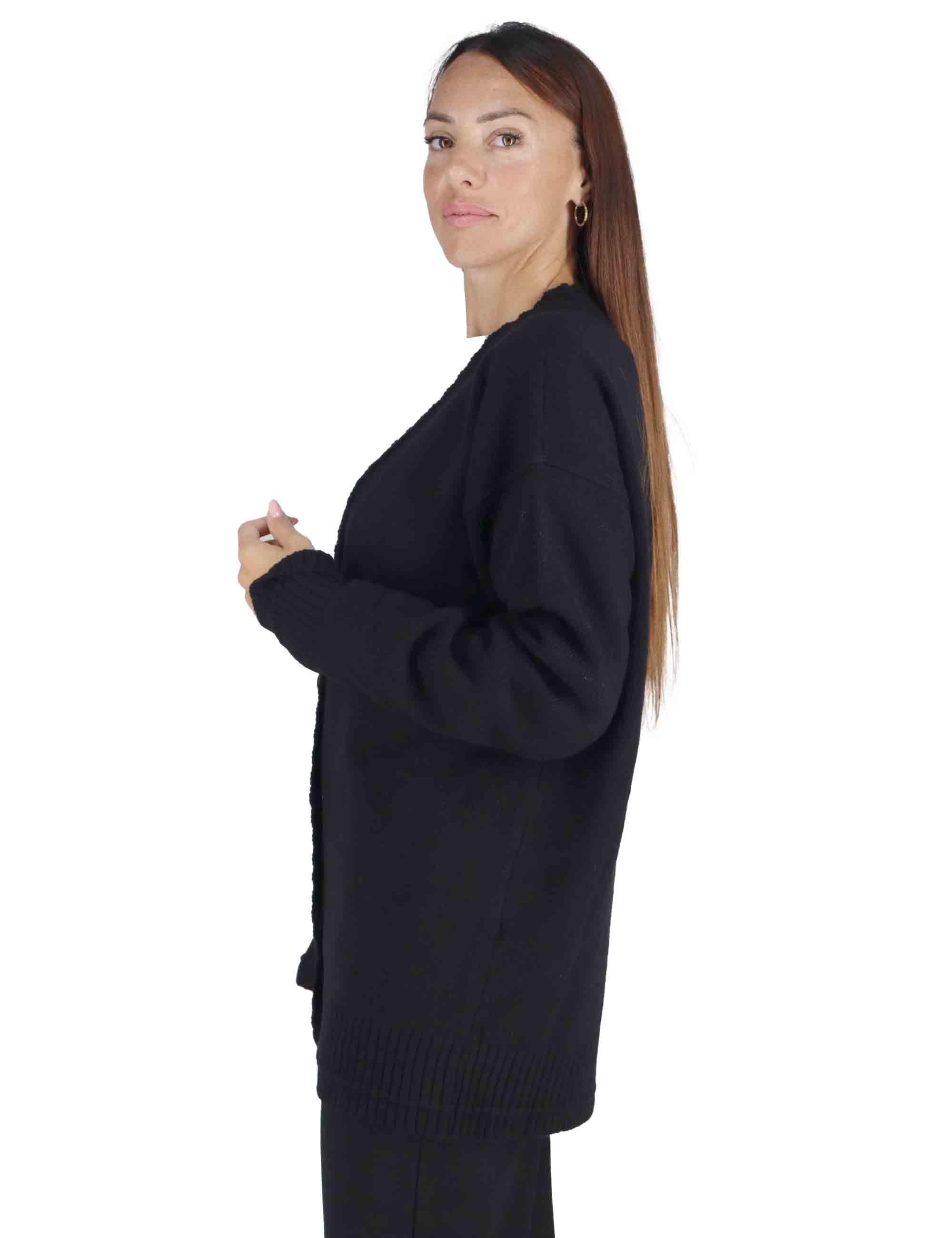 Cardigan donna Cahemire Merinos in lana nero con scollo a V JN370574315 20000 Maliparmi 