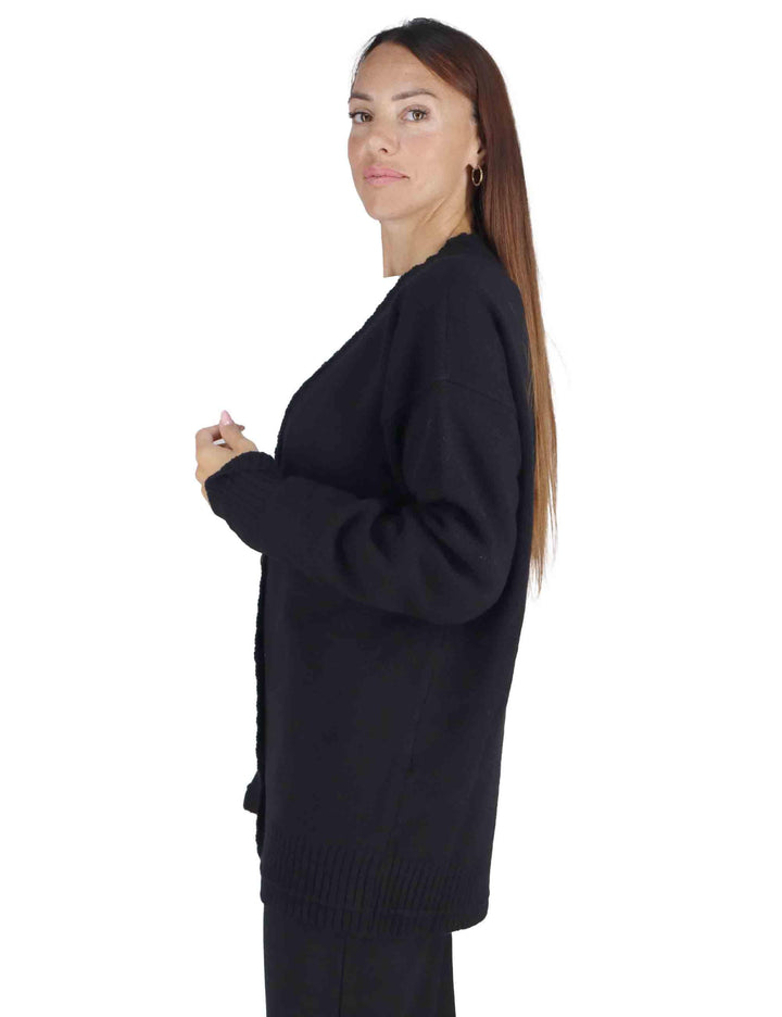 Cardigan donna Cahemire Merinos in lana nero con scollo a V JN370574315 20000 Maliparmi 